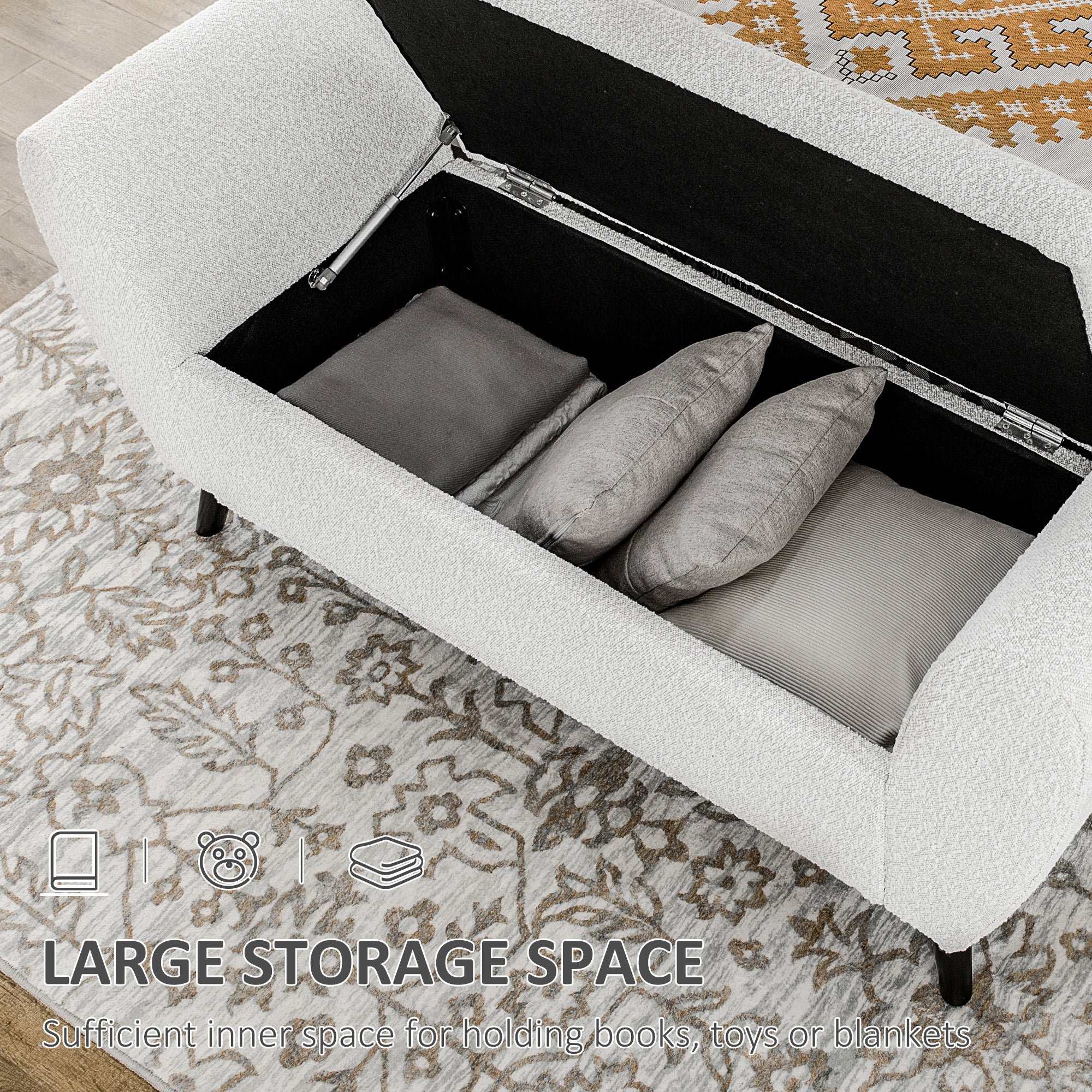 Upholstered Storage Bench with Arms, Modern Ottoman Bench for Bedroom, Entryway, and Living Room, Light Grey Storage Ottomans & Benches at Gallery Canada