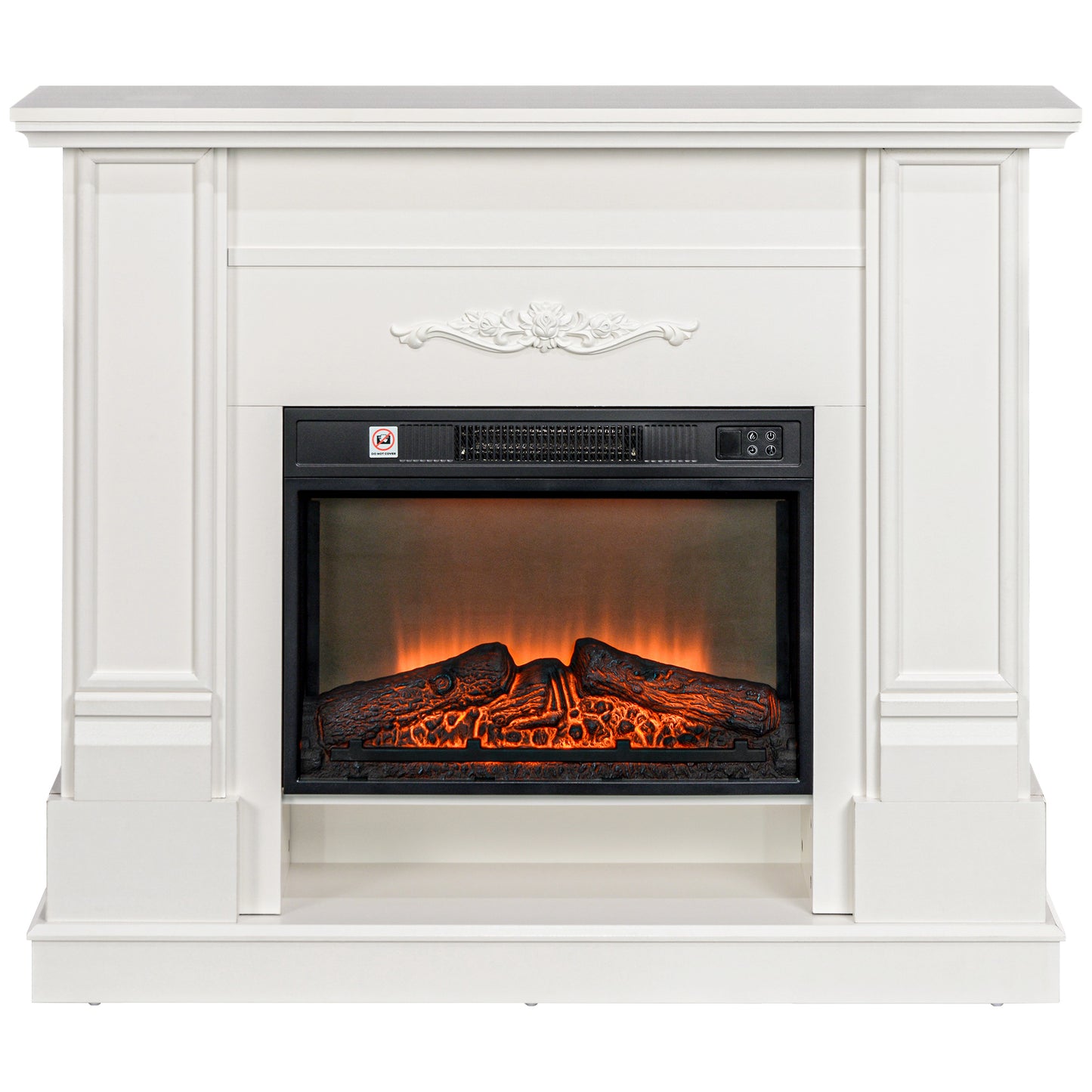 46" Electric Fireplace with Mantel and Shelf, 1400W Fireplace Heater with Realistic Log and Flame Effect, White Electric Fireplaces   at Gallery Canada