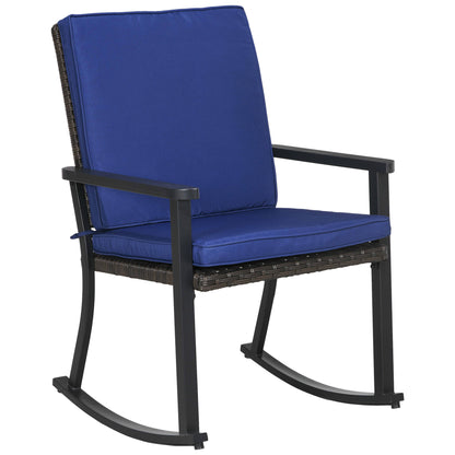 Patio Wicker Rocking Chair, Outdoor PE Rattan Rocking Chair with High Back, Armrest, Seat Cushion, Blue Outdoor Rocking Chairs   at Gallery Canada