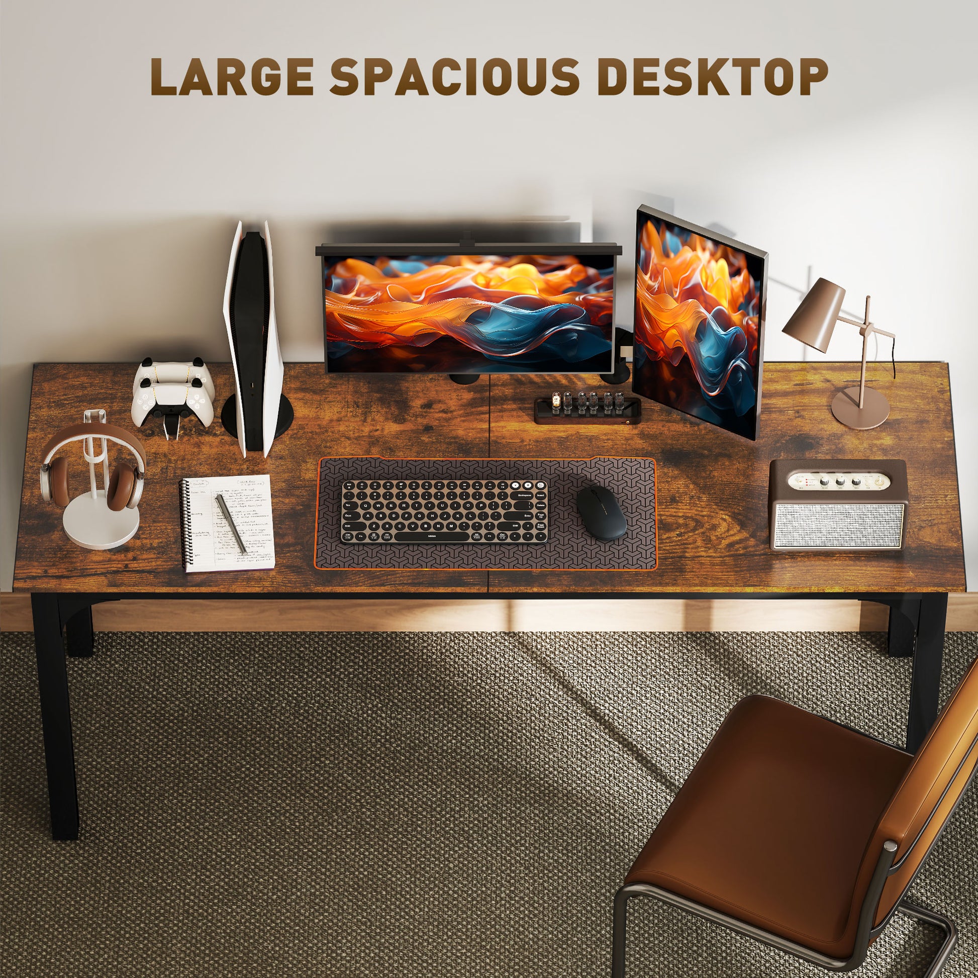 70.9" Computer Desk, Desktop Desk with Metal Legs, Rustic Brown Computer Desks at Gallery Canada