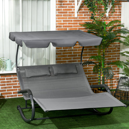 Adjustable Canopy Outdoor Chaise Lounger for Two with Wheels and Pillows, Dark Gray Daybeds Dark Grey  at Gallery Canada