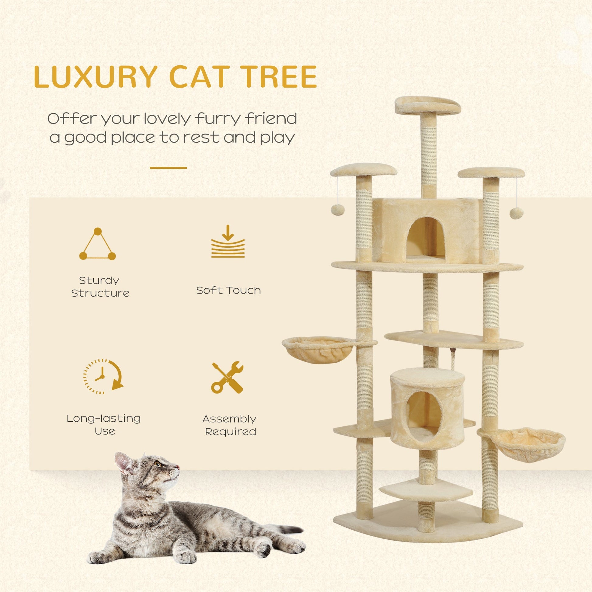 79" Scratching Kitten Tree Condo Kitten Scratch Activity Center Toys Beige - Gallery Canada