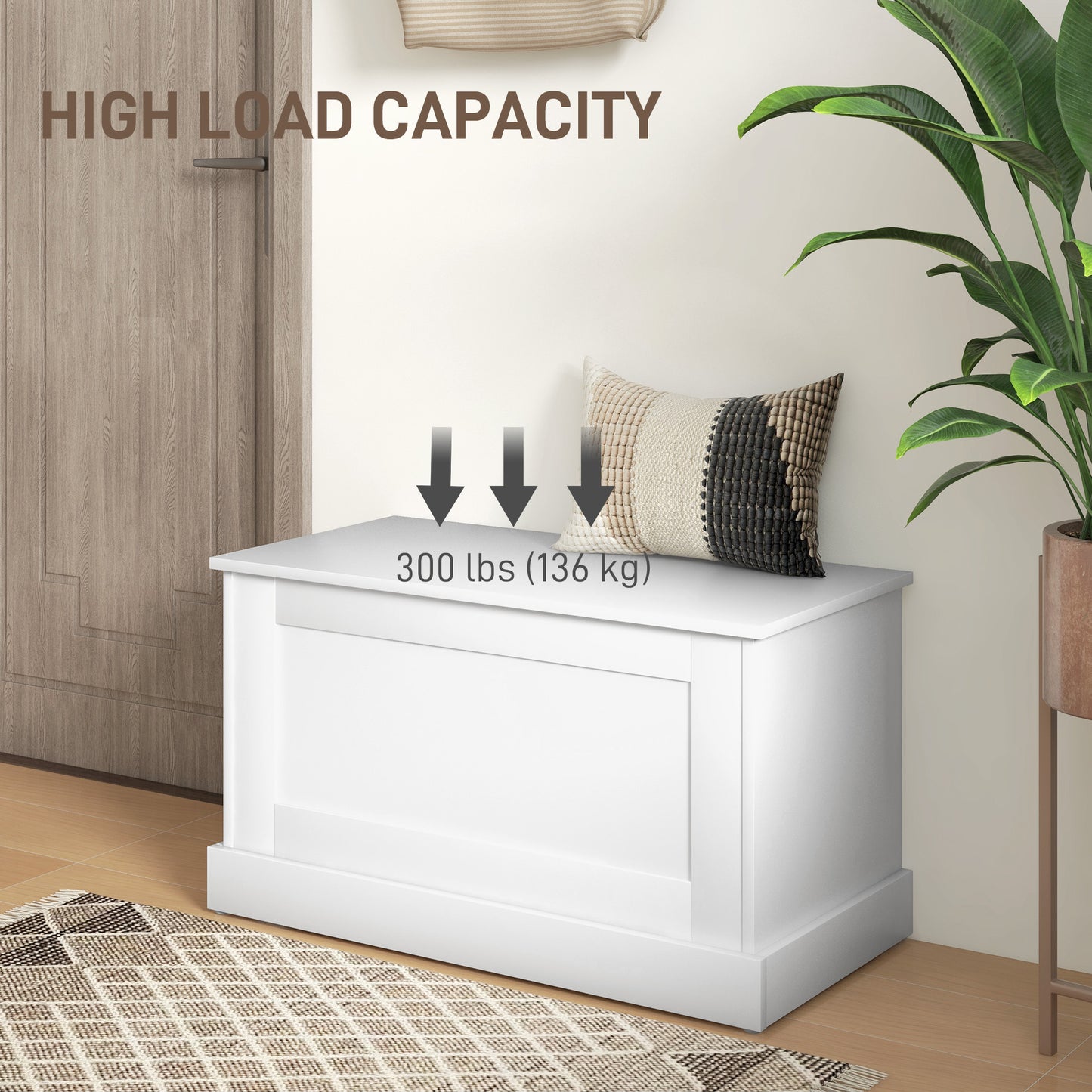 31.5 Inches Storage Chest, Storage Trunk with Safety Hinge, Wooden Toy Box for Living Room, White Wood Grain Storage Cabinets   at Gallery Canada