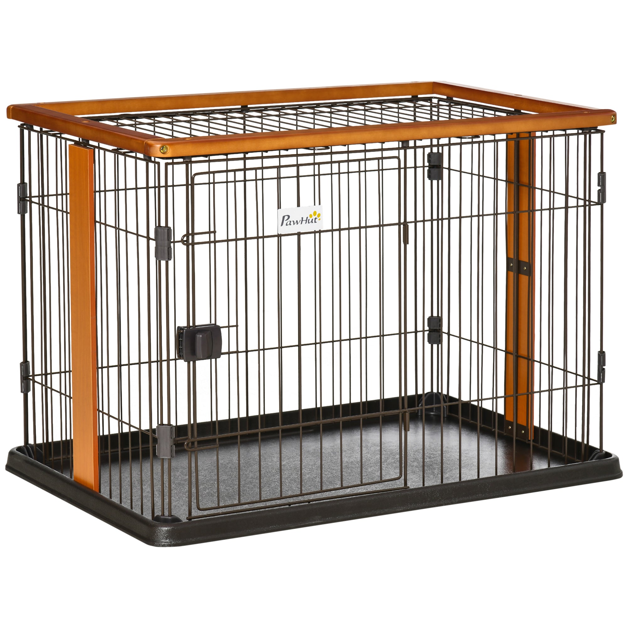 Steel Dog Crate Cage, Lightweight Puppy Kennel, with Front Door, Secured Latch, No Leak Tray, for Small &; Medium Sized Dog, 35