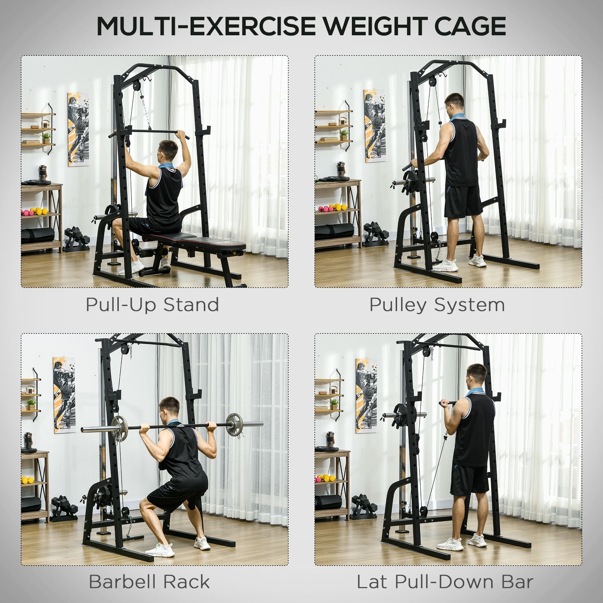 Power Cage Power Rack with 15-Level Squat Rack, Cable Pulley System, Pull up Stand and Push up Stand Power Towers   at Gallery Canada