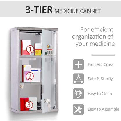 Wall Mount Medicine Cabinet Bathroom Cabinet with 2 Shelves, Stainless Steel Frame and Glass Door, Lockable with 2 Keys Mirror Medicine Cabinets   at Gallery Canada