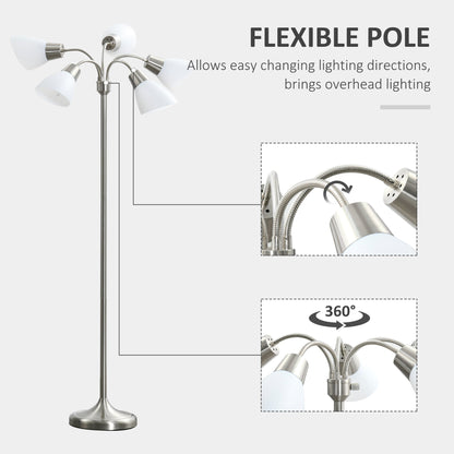 Arc Tree Floor Lamp with 5 Adjustable Rotating Lights, Modern Standing Gooseneck Reading Light for Living Room Bedroom Office, Bronze Floor Lamps & Ceiling Fan Lights   at Gallery Canada