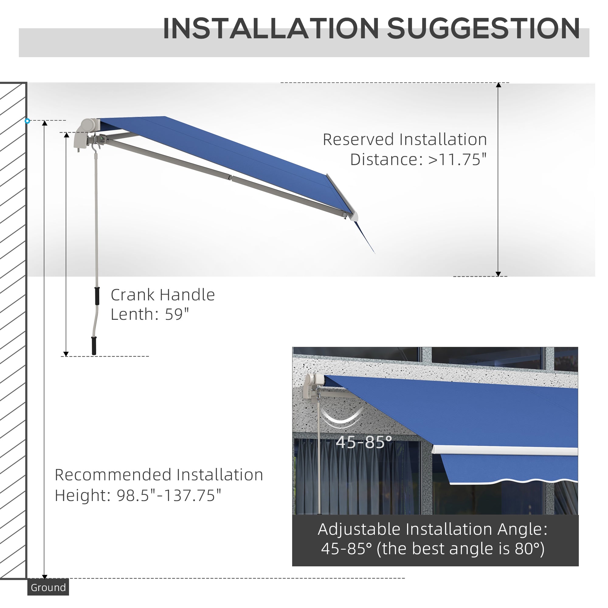 12' x 10' Manual Retractable Awning Outdoor Sunshade Shelter with Adjustable &; Versatile Design, Dark Blue Patio Awnings at Gallery Canada