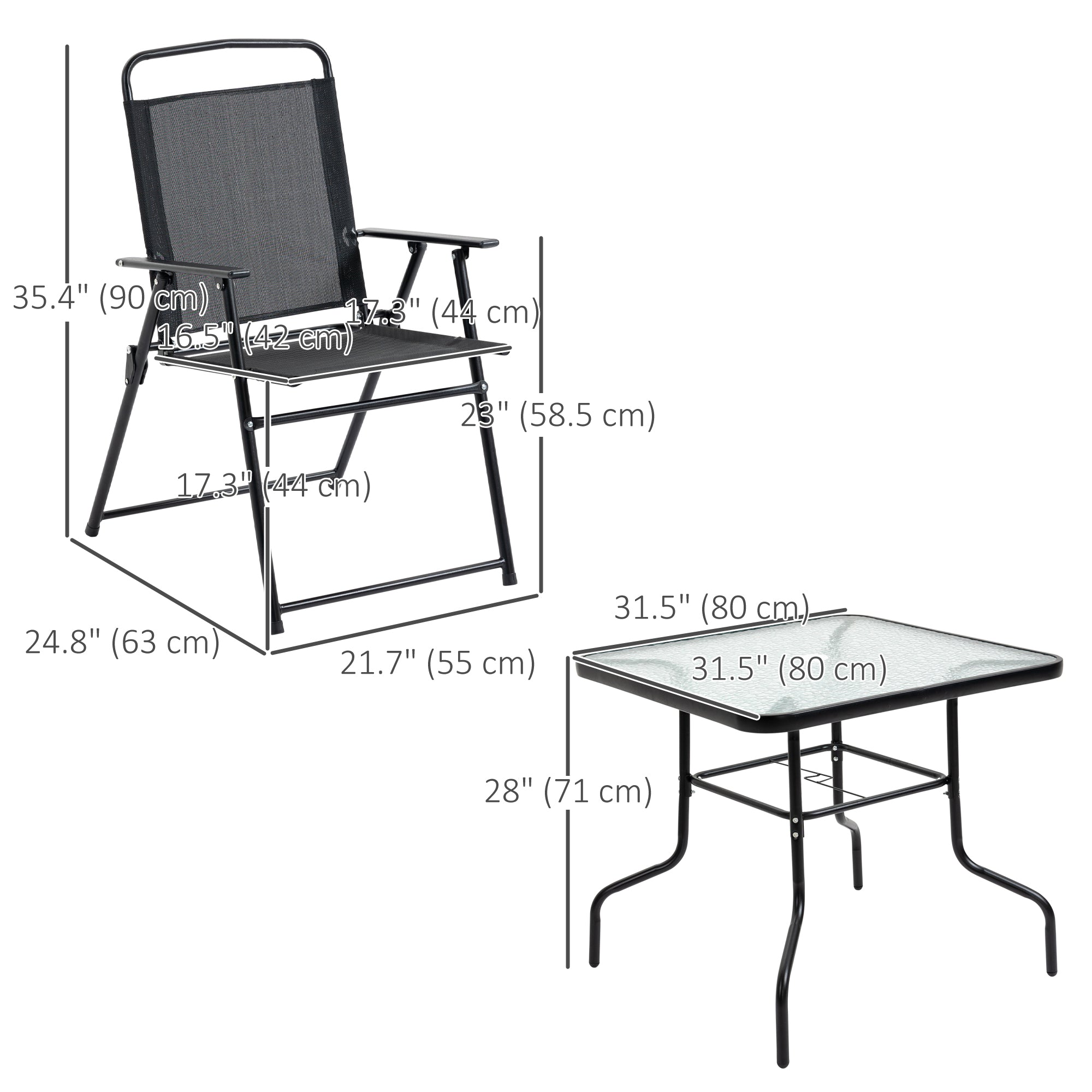 5 Pieces Patio Table and Chairs, Outdoor Dining Set with 4 Folding Chairs, Glass Tabletop and Parasol Hole, Black Outdoor Dining Sets at Gallery Canada