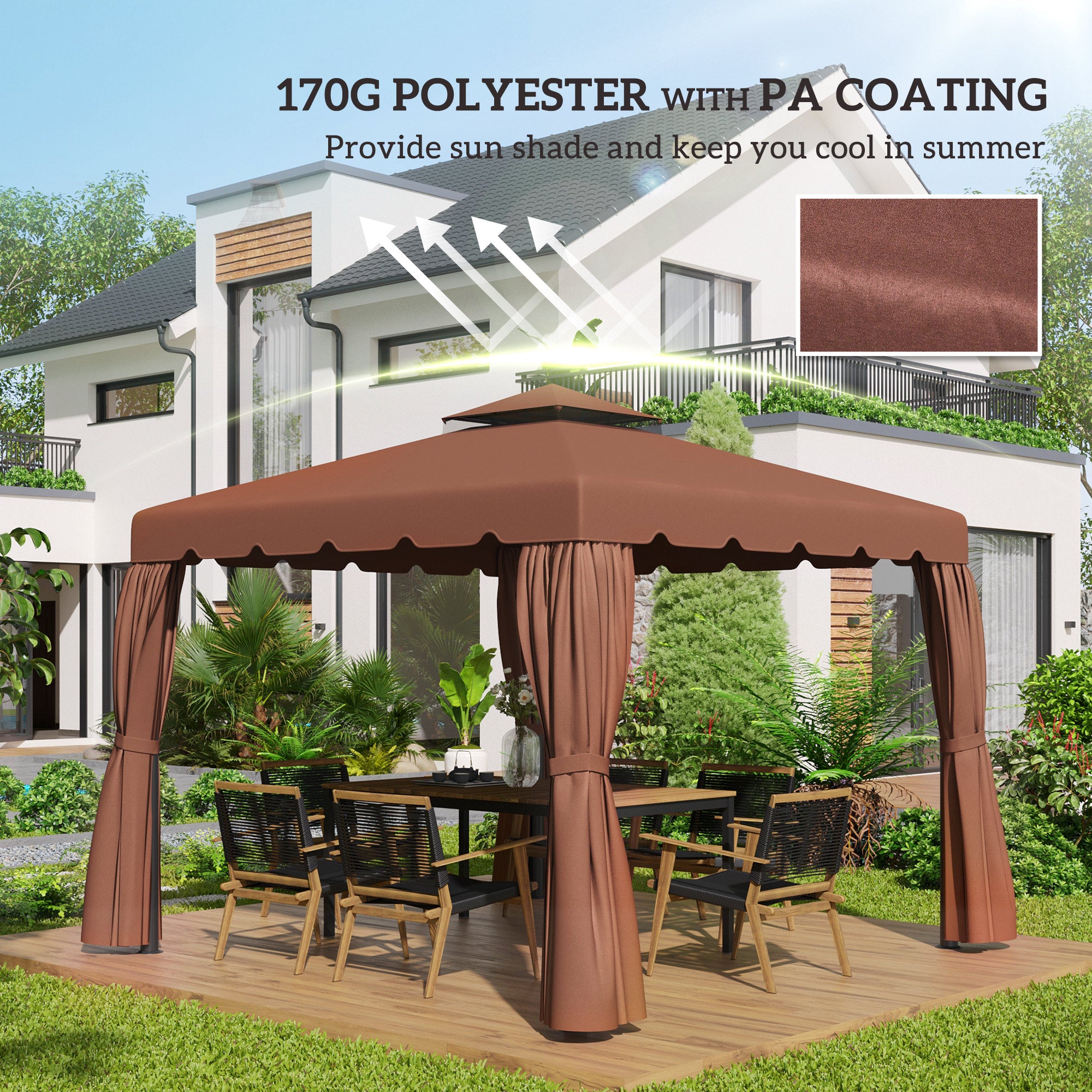 9.8' x 9.8' Gazebo Replacement Canopy, Gazebo Top Cover with Double Vented Roof for Garden Patio Outdoor TOP ONLY, Coffee Gazebo Canopy Replacement at Gallery Canada