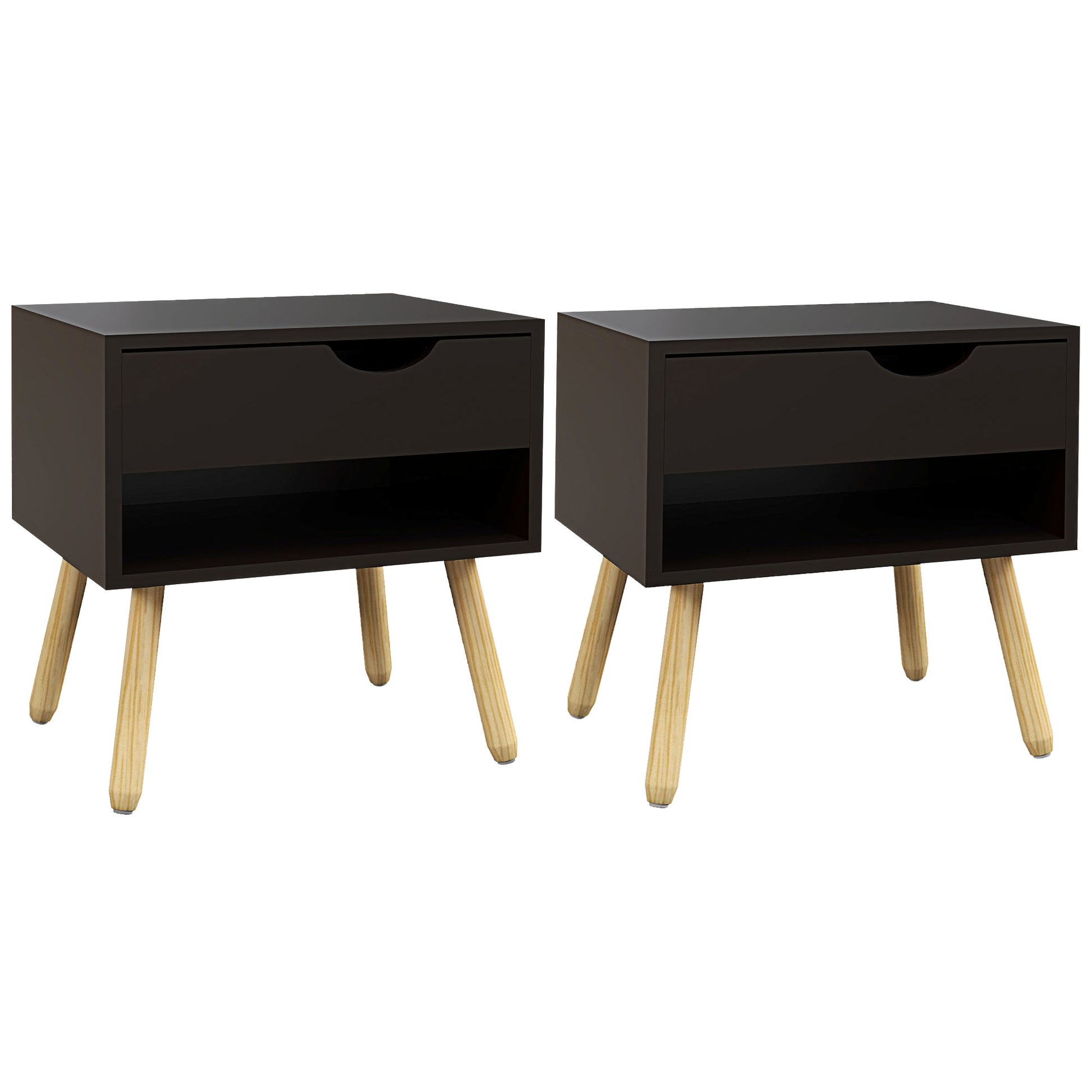 Set of 2 Nightstands with Storage Drawer and Shelf, Modern Bedside Table for Bedroom, Black Bedside Tables   at Gallery Canada