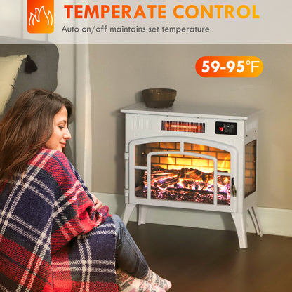 Electric Fireplace Stove, Infrared Fireplace Heater with Realistic Flame, Adjustable Temperature, 1500W, White Electric Fireplaces   at Gallery Canada