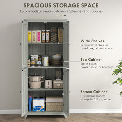 72" Freestanding Storage Cabinet, Kitchen Pantry Cabinet with Doors and Shelves for Dining Room, Grey Kitchen Pantry Cabinets at Gallery Canada