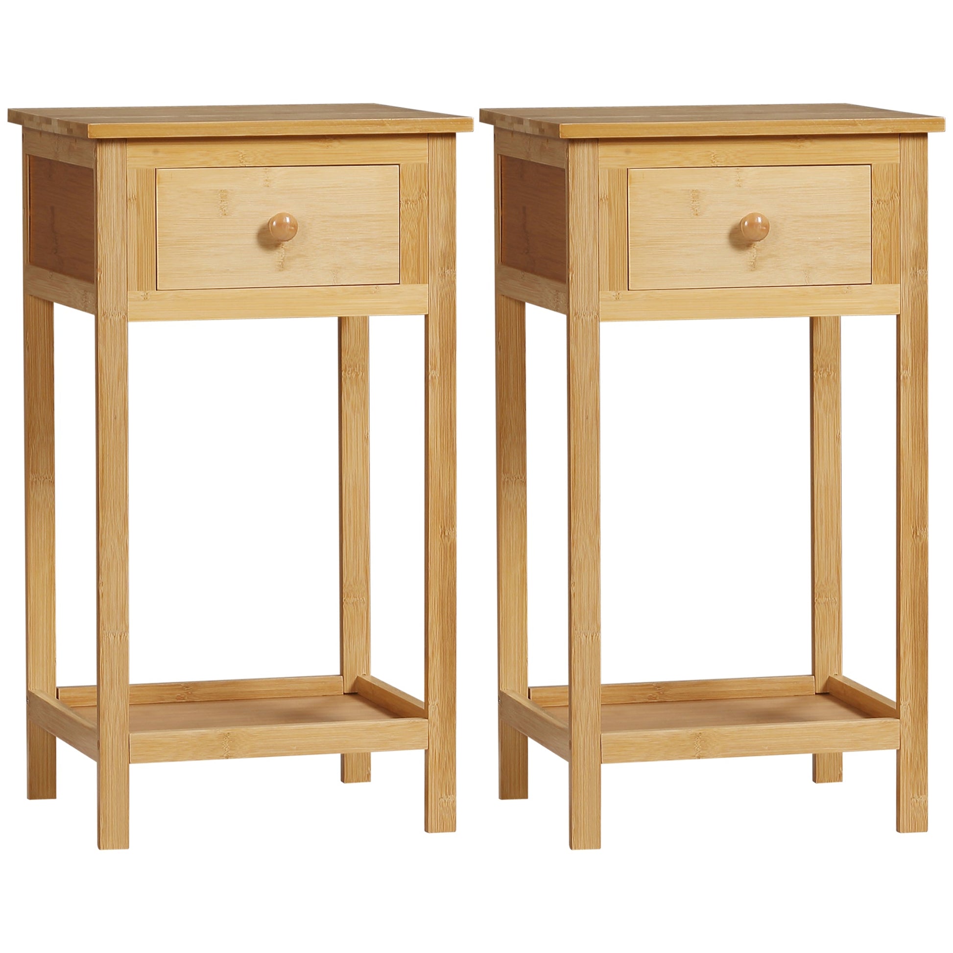 Bamboo Side Table with Drawer and Storage Shelf, Slim End Table Nightstand for Small Spaces, Natural Side Tables Natural  at Gallery Canada