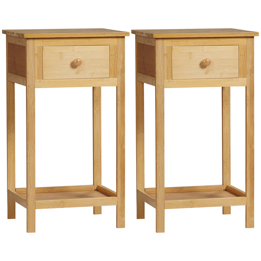 Bamboo Side Table with Drawer and Storage Shelf, Slim End Table Nightstand for Small Spaces, Natural Side Tables Natural  at Gallery Canada