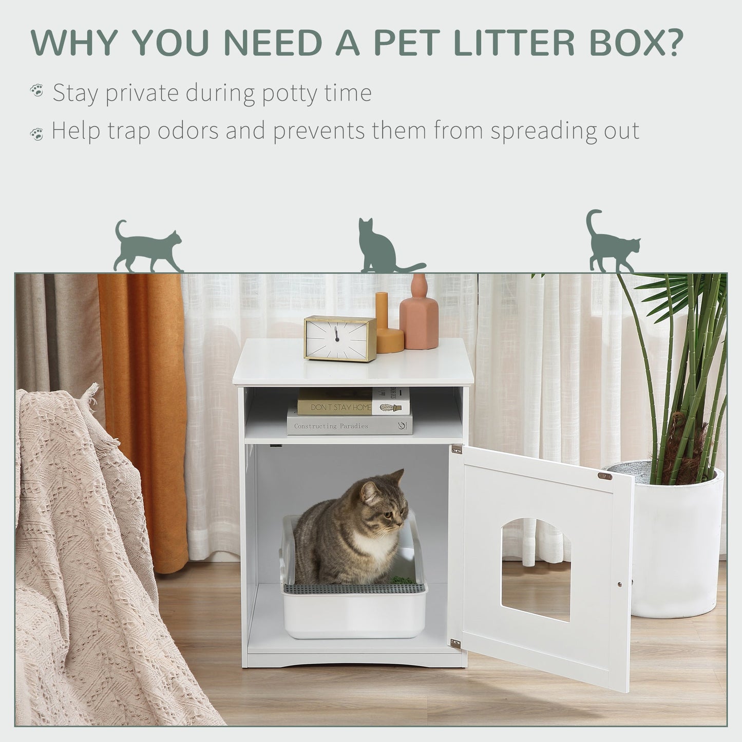 Cat Litter Box Enclosure Hidden Cabinet Cat Furniture Indoor Cat Washroom Nightstand End Table with Cat-sized Hole Wide Tabletop Storage Shelf White Cat Litter Box Enclosures   at Gallery Canada