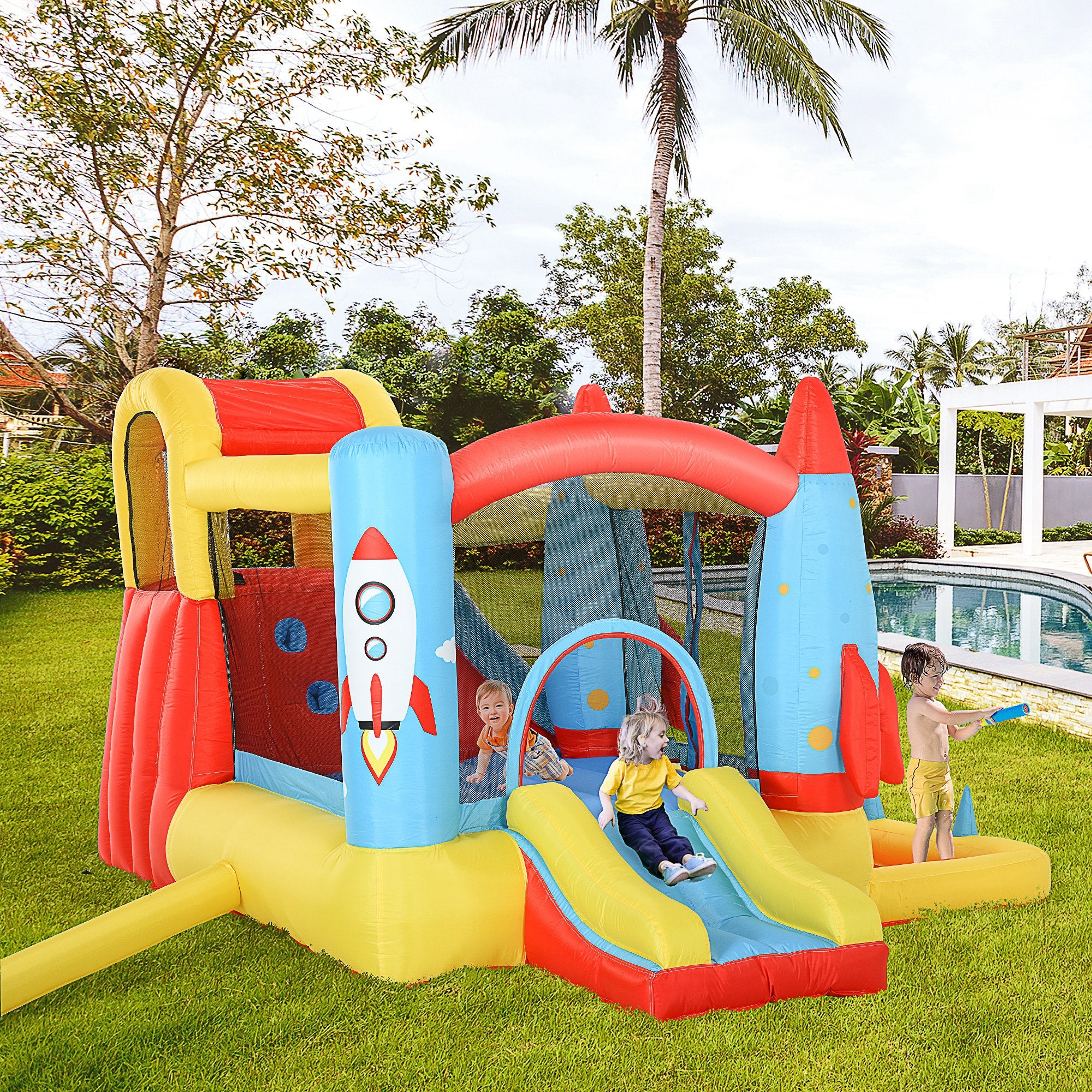 Bounce Castle Inflatable Trampoline Slide Pool Rocket Design 11.14' x 9.18' x 6.06' Inflatables at Gallery Canada
