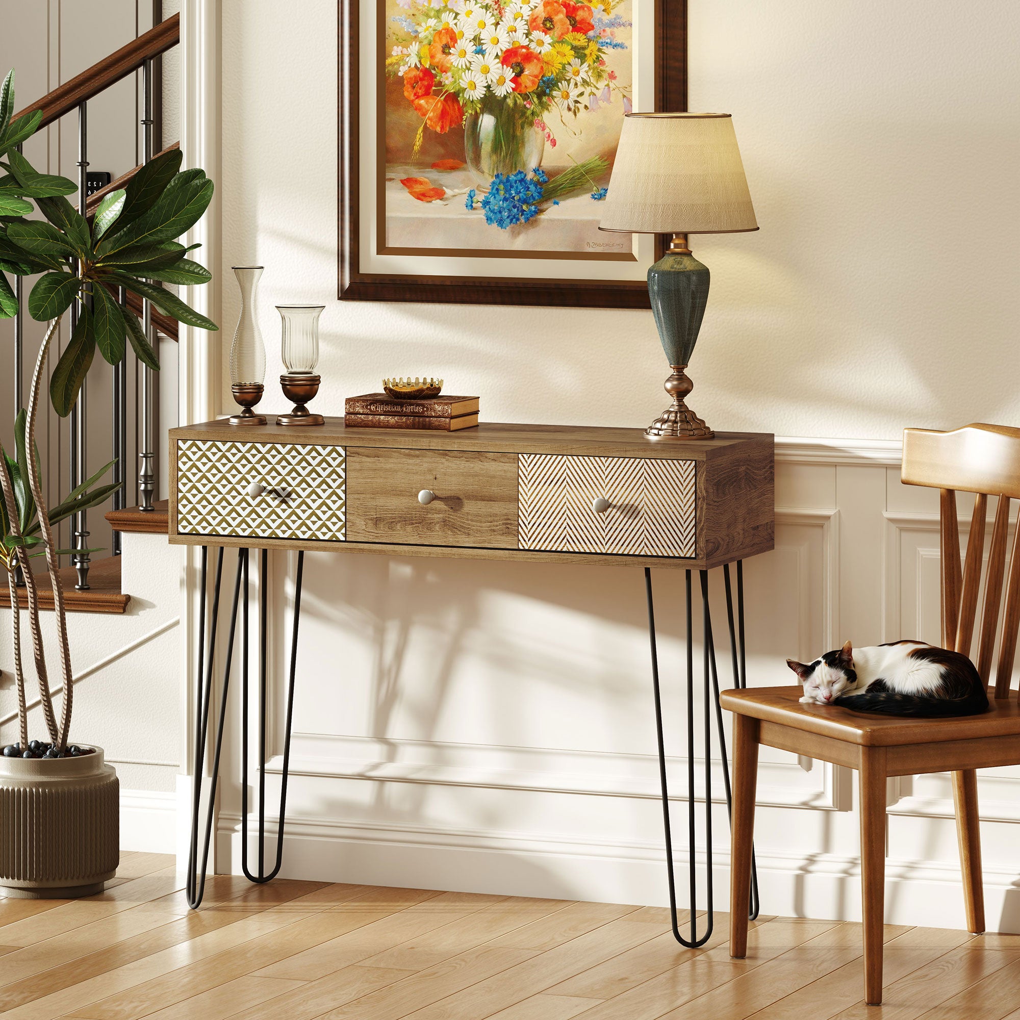 Narrow Console Table with Drawers, 35.4