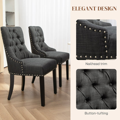 Swoop Air Linen Fabric Dining Chair Set of 2 with Nailhead Trim and Wood Legs Dark Grey Dining Chairs   at Gallery Canada