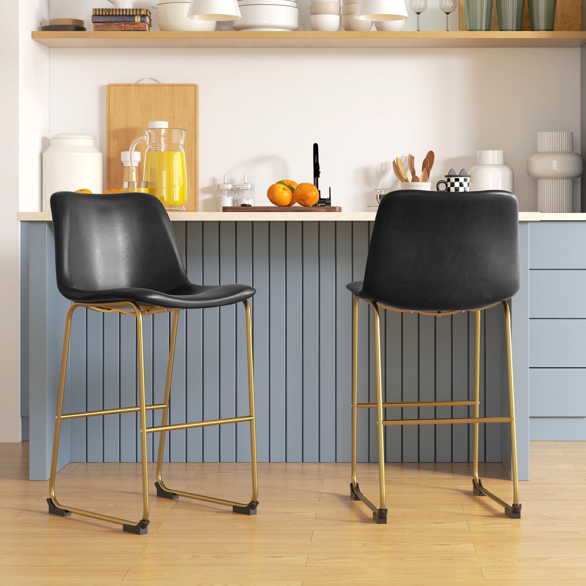 Bar Height Stools Set of 2, PU Leather Upholstered Stools for Kitchen Island, Modern Bar Chairs, Dark Grey Bar Stools   at Gallery Canada