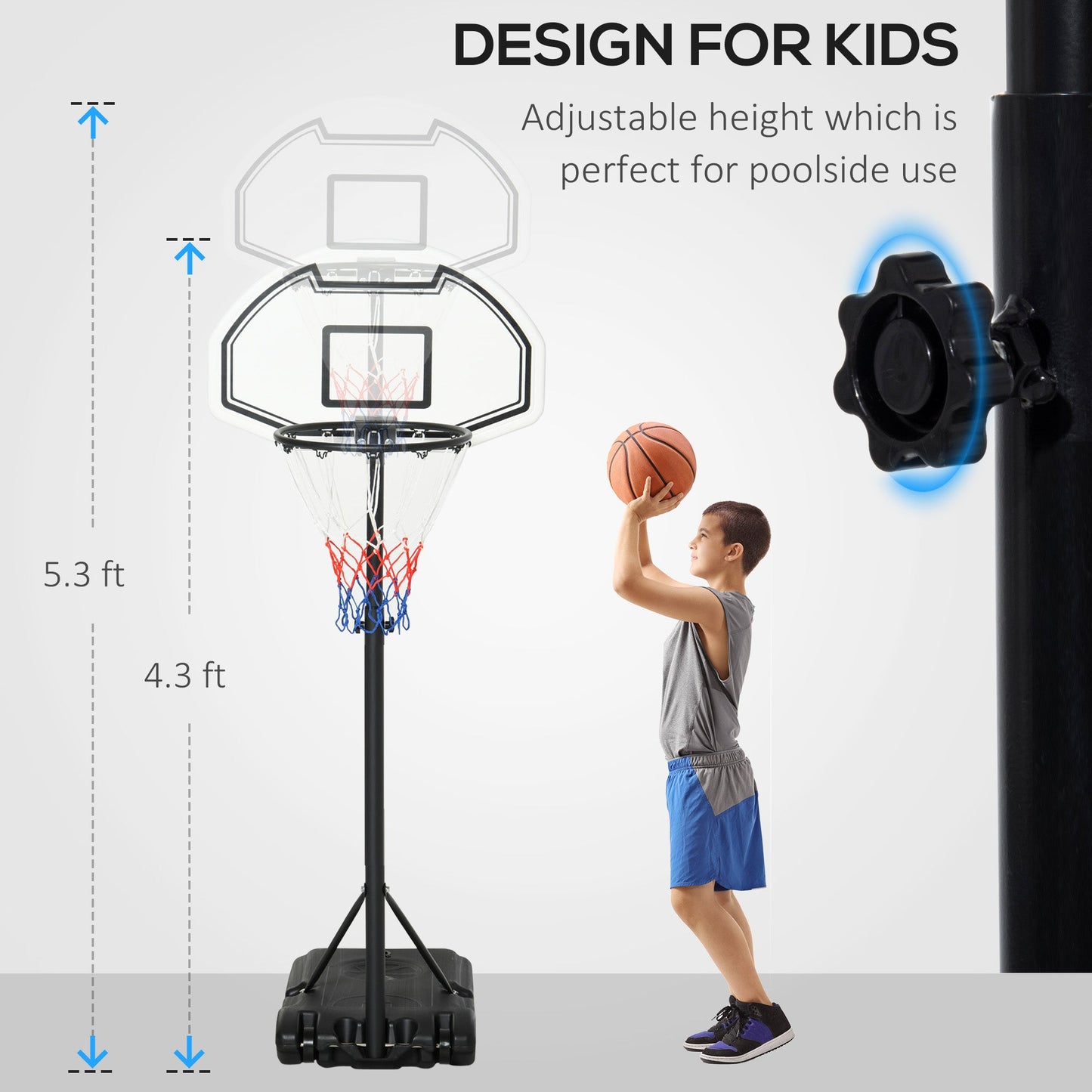 51"-64" Height Adjustable Basketball System Poolside Hoop Stand Portable with Wheels - Gallery Canada