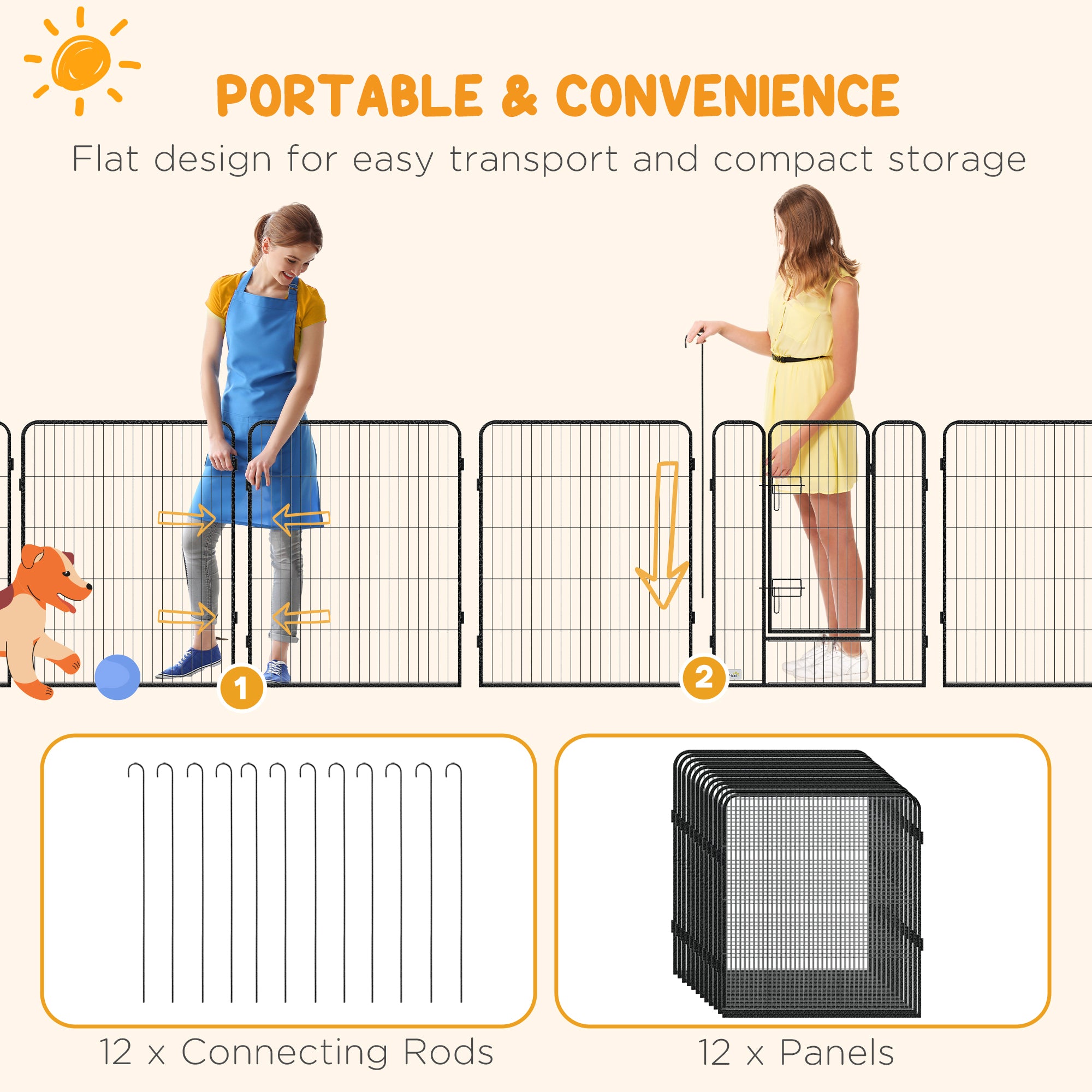 Dog Pen with Gate, 12 Panels Puppy Playpen, Dog Fence, 39