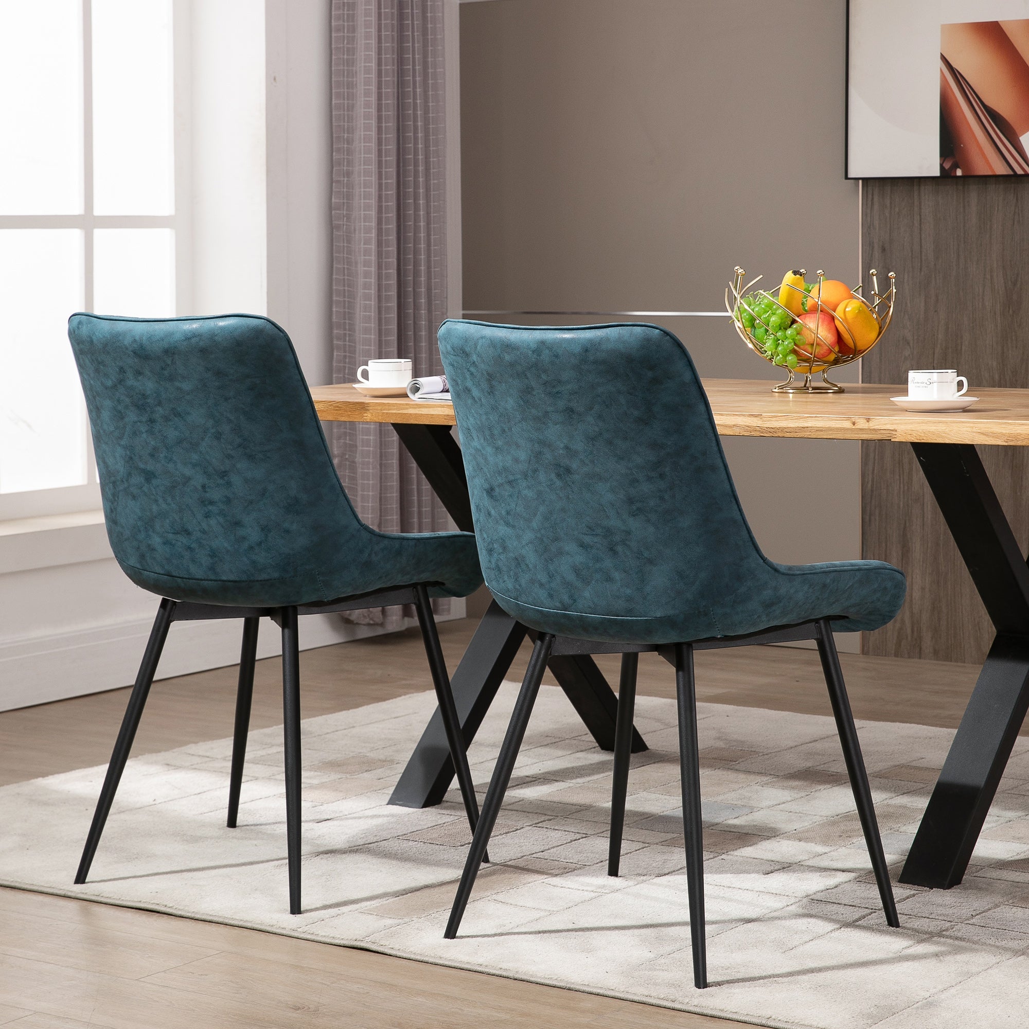 Dining Chairs Set of 2, PU Upholstered Accent Chairs with Metal Legs for Kitchen, Blue Bar Stools   at Gallery Canada