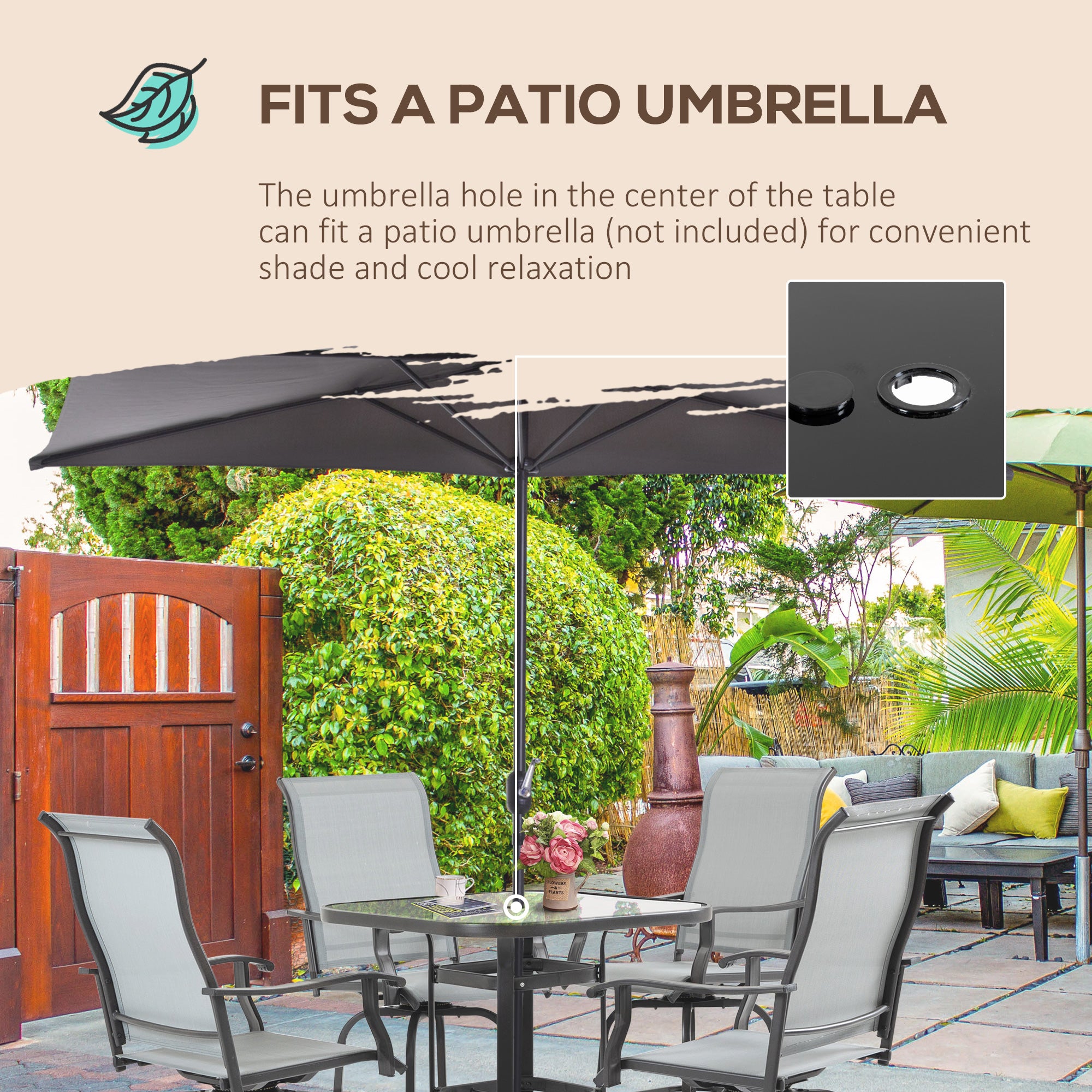 5 Pieces Patio Furniture Set, Outdoor Garden Conversation Set with Tempered Glass Table, 4 Swivel Chairs and Umbrella Hole, Grey Bistro Sets at Gallery Canada