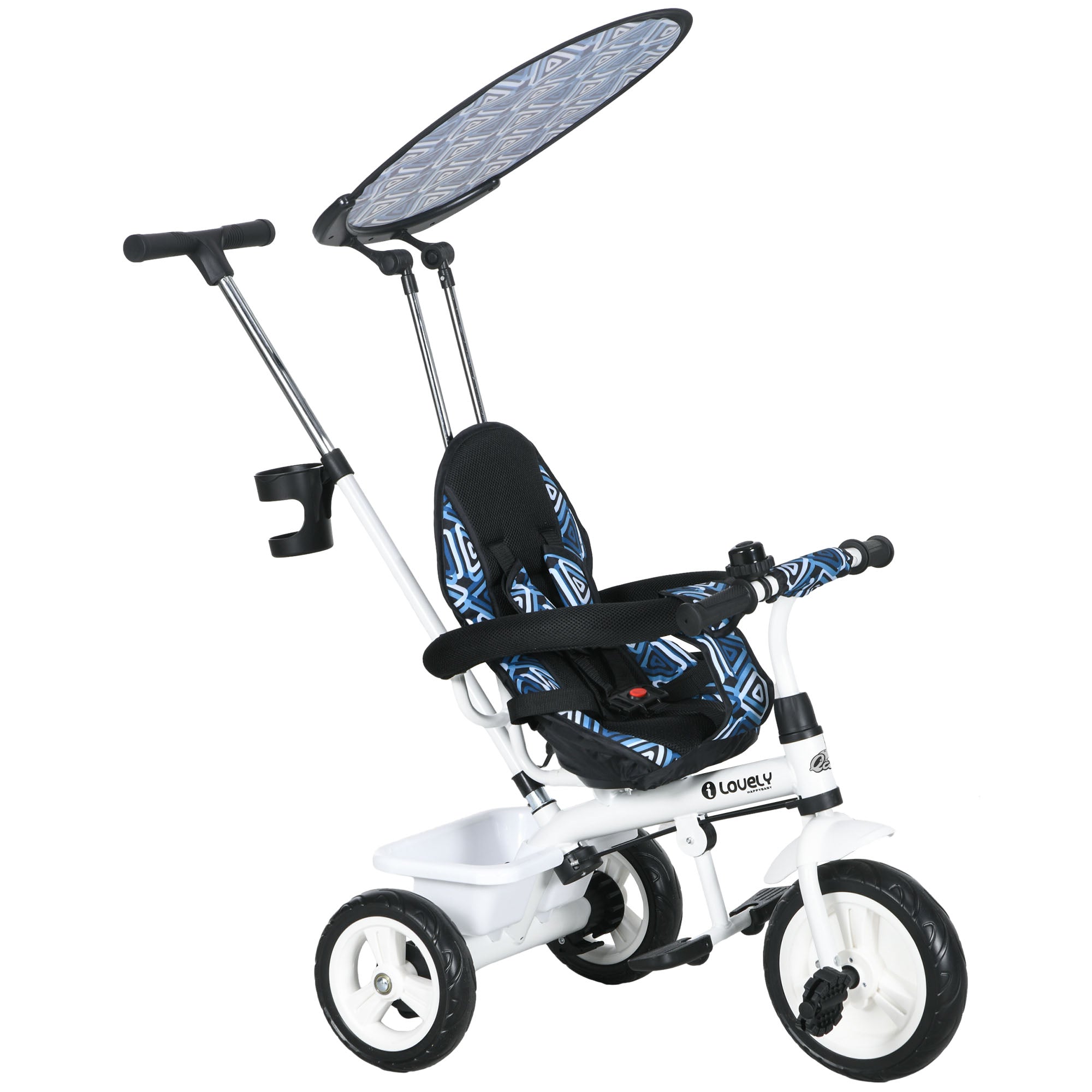 6 in 1 Kids Tricycle with Removable Handlebar and Canopy, Blue Tricycles for Kids at Gallery Canada