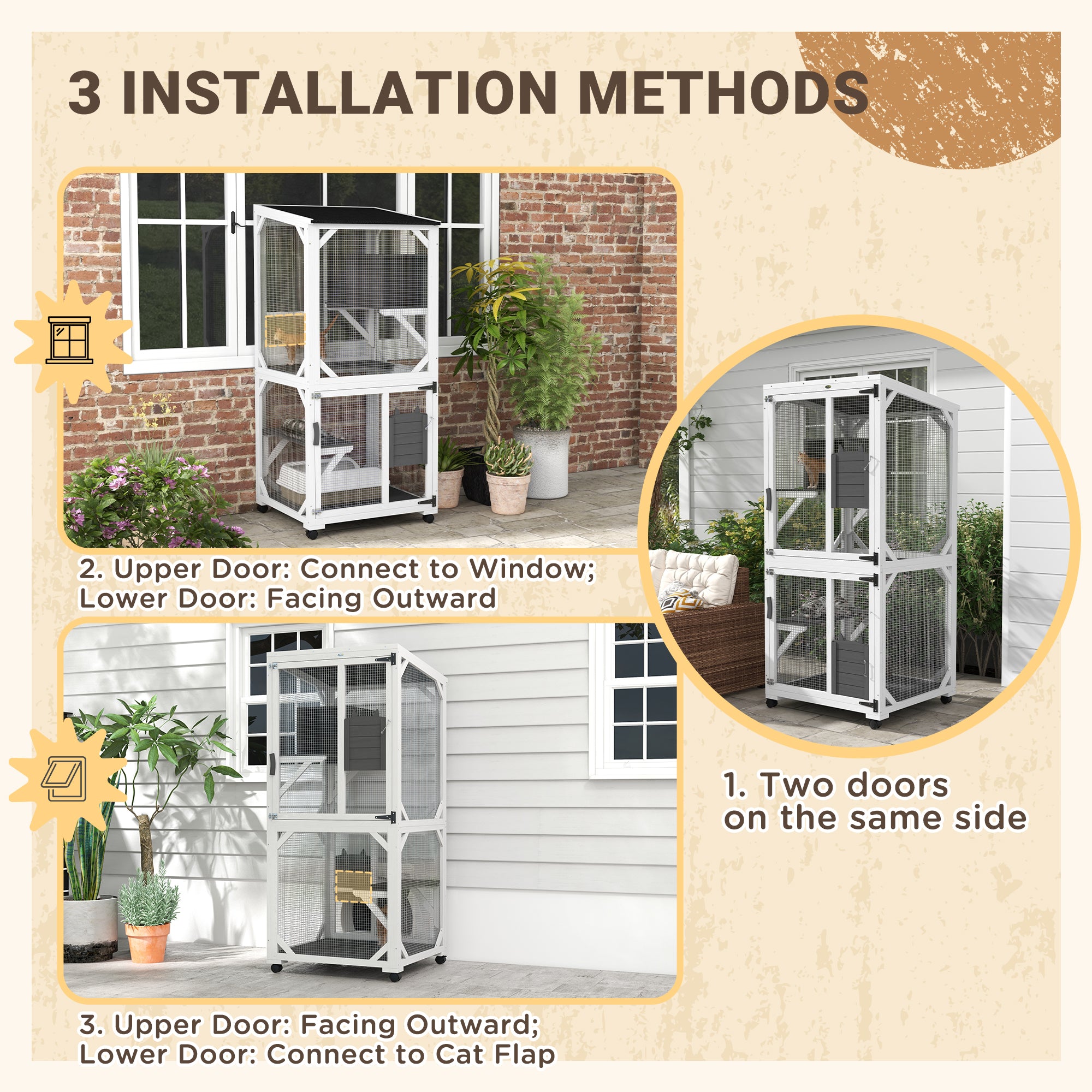 Catio Outdoor, Elevated Design, with Wheels, Resting Box, Water-Resistant, Multi Platforms, White &; Grey Outdoor Cat Enclosures at Gallery Canada