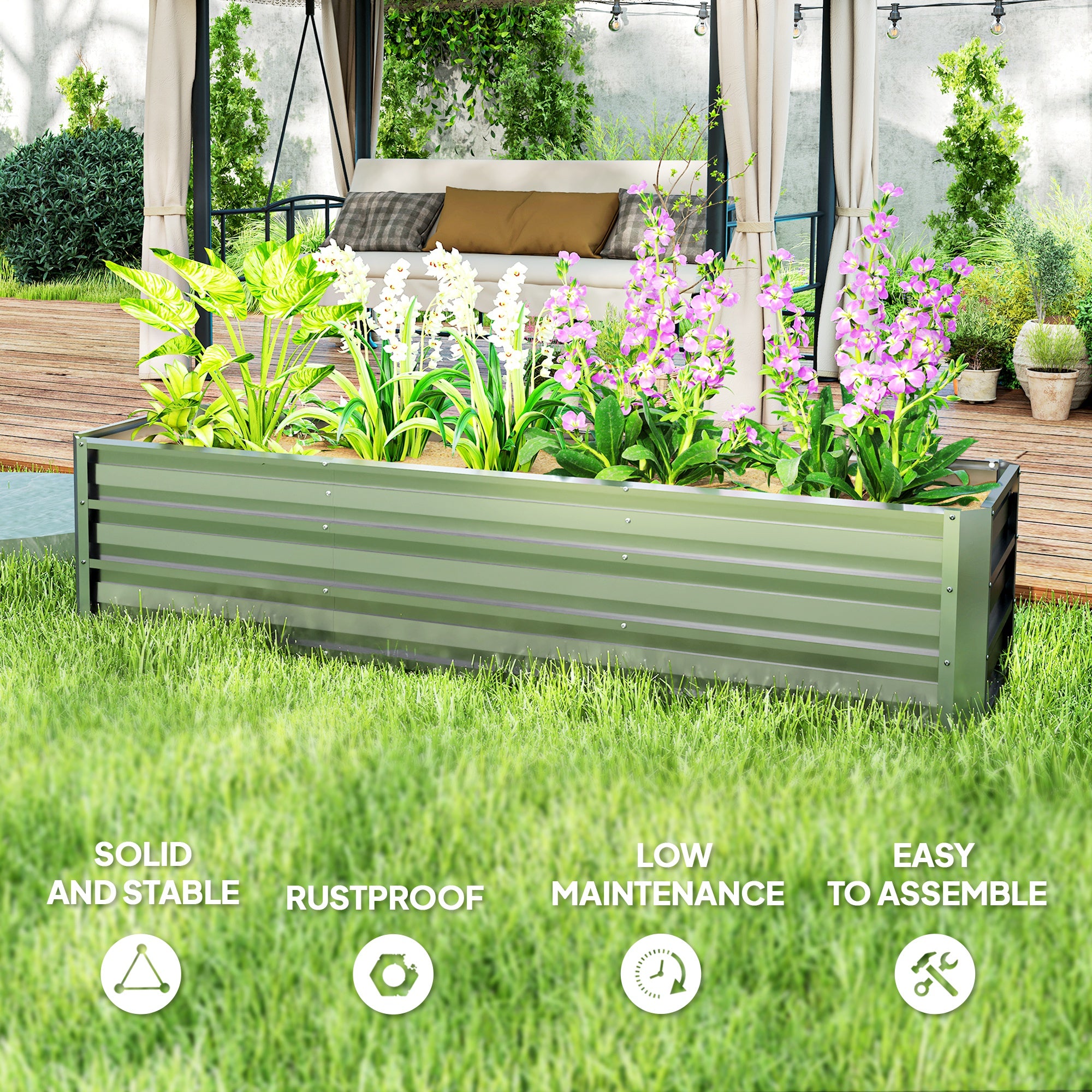 6' x 1.5' x 1.3' Galvanized Raised Garden Bed, Elevated Large Metal Planter Box w/ Install Gloves for Backyard, Patio to Grow Vegetables, Herbs, and Flowers, Silver Raised Garden Beds at Gallery Canada