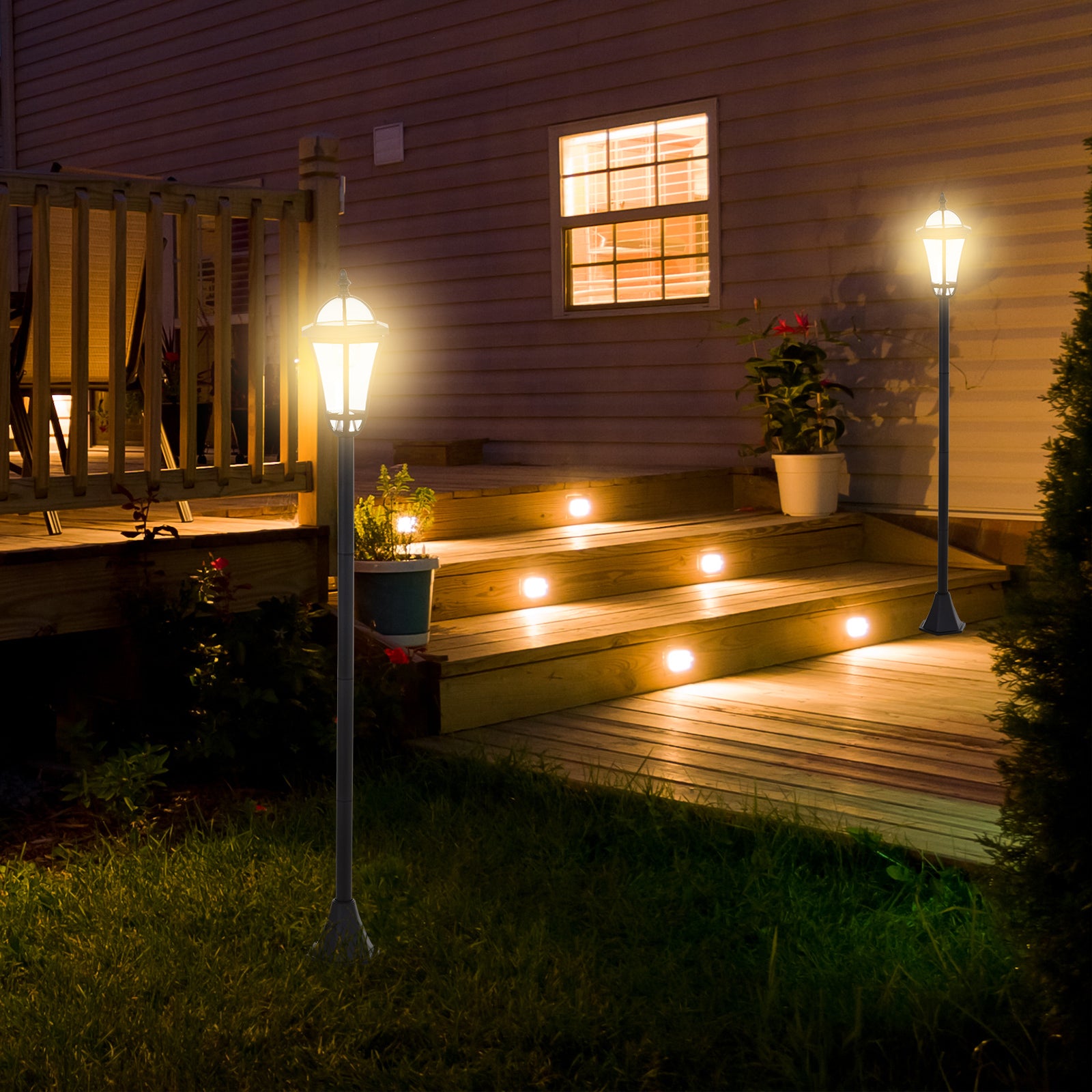 2 Piece LED Garden Lights Lamp Post Solar Powered Auto Switch Outdoor Lantern Patio Pathway Walkway Water-Resist 6 Hours Black Solar Post Lamps at Gallery Canada