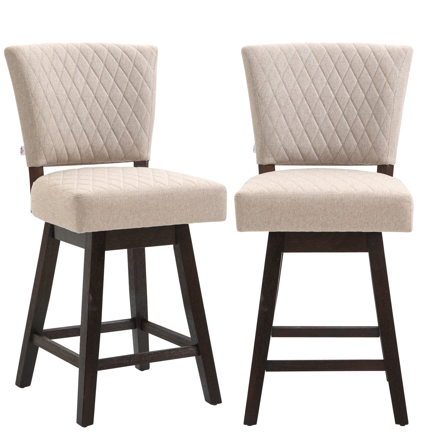 2 Pieces Swivel Bar Stools, Counter Height Stools Set of 2 with Wood Legs and Footrests for Dining Room, Beige Bar Stools   at Gallery Canada