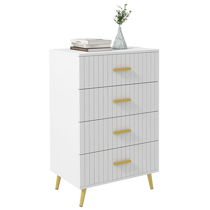 4 Drawer Cabinet, Drawer Chest for Bedroom, Chest of Drawers with Aluminium Legs and Gold Handles, White Storage Cabinets   at Gallery Canada