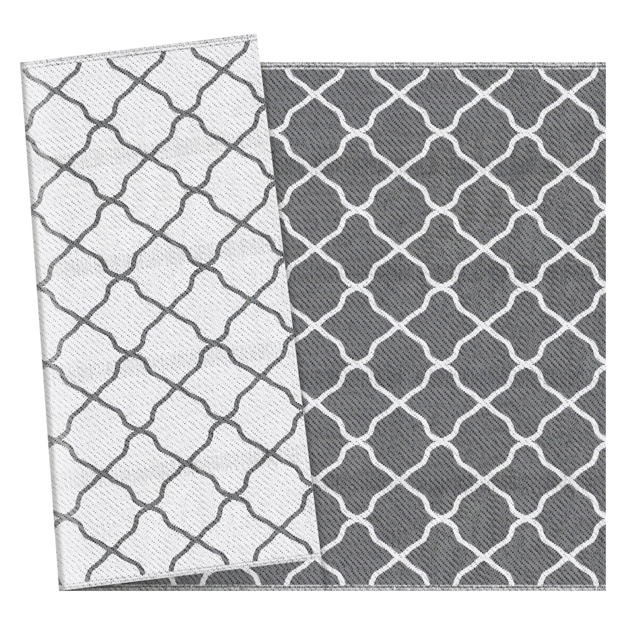 Waterproof Outdoor Rug, 6' x 9' RV Rug Reversible Mat for Backyard, Deck, Picnic, Beach, Camping, Grey &; White Net Outdoor Reversible Rugs at Gallery Canada