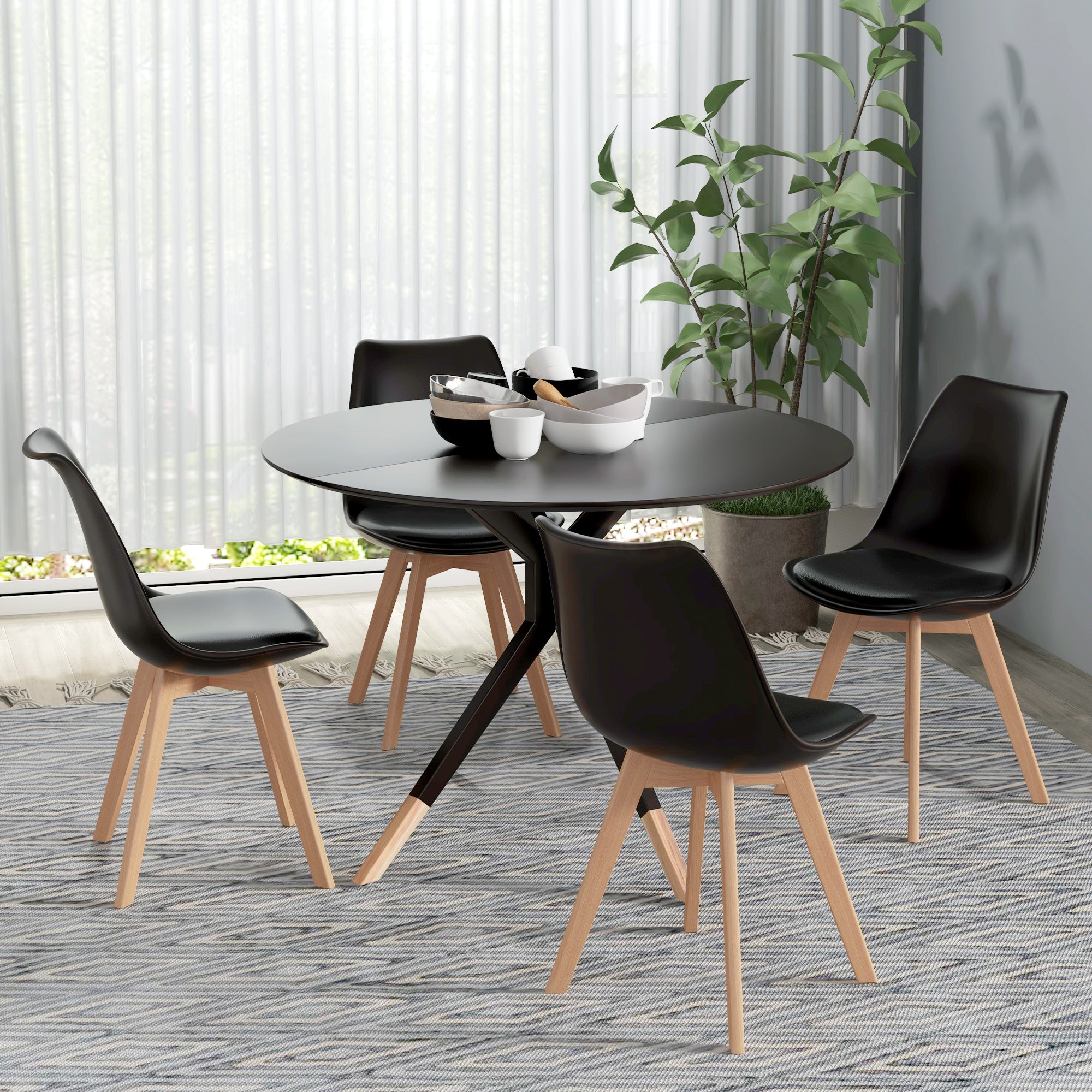 Modern Dining Table Chairs Set of 4, Rubber Wood Kitchen Table Chairs with PU Leather Cushion for Living Room, Bedroom Bar Sets   at Gallery Canada