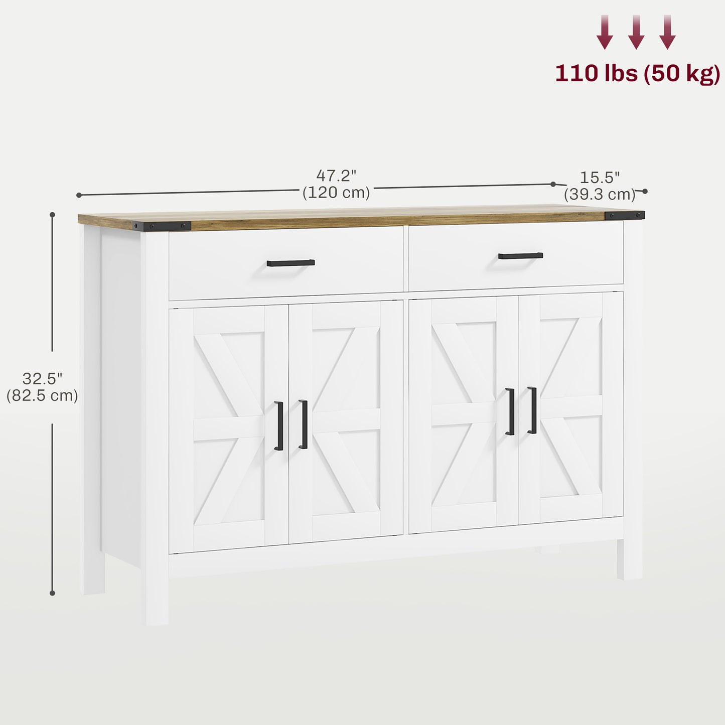 Farmhouse Buffet Cabinet Sideboard with 2 Drawers, 2 Storage Cabinets and Adjustable Shelves, White Bar Cabinets   at Gallery Canada