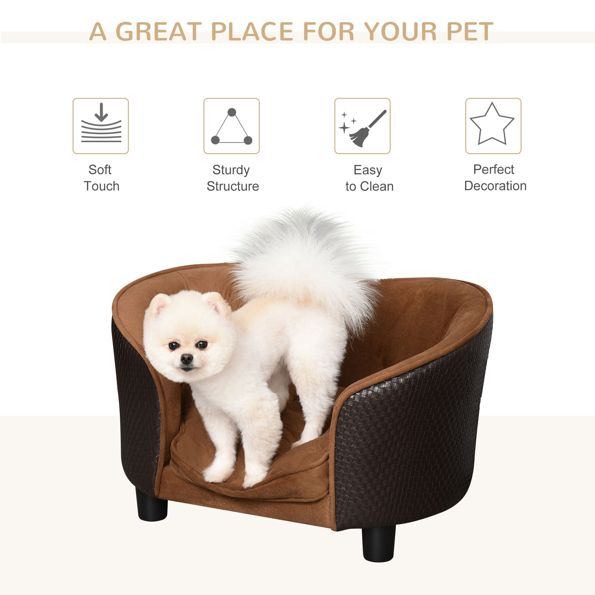 Rattan Style Pet Dog Cat Sofa Pet Bed Warm Dog Bed Chair with Removable Washable Cushion for Small Dogs Dog Sofas   at Gallery Canada