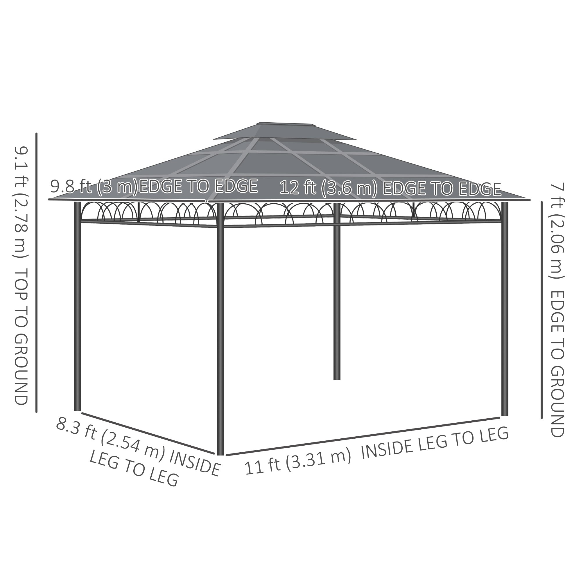 10' x 12' Outdoor Hardtop Gazebo Canopy w/ Double PC Roof, Steel Frame, Nettings, Curtains for Garden Lawn Deck, Khaki Gazebos at Gallery Canada