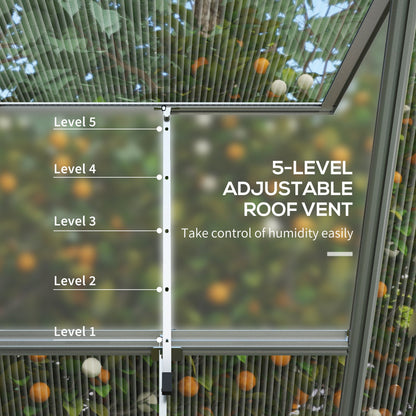 6' x 8' Walk-in Polycarbonate Greenhouse Aluminium Green House with 2 PC Panel Types, 5-Level Roof Vent, Rain Gutter Walk In Greenhouses   at Gallery Canada