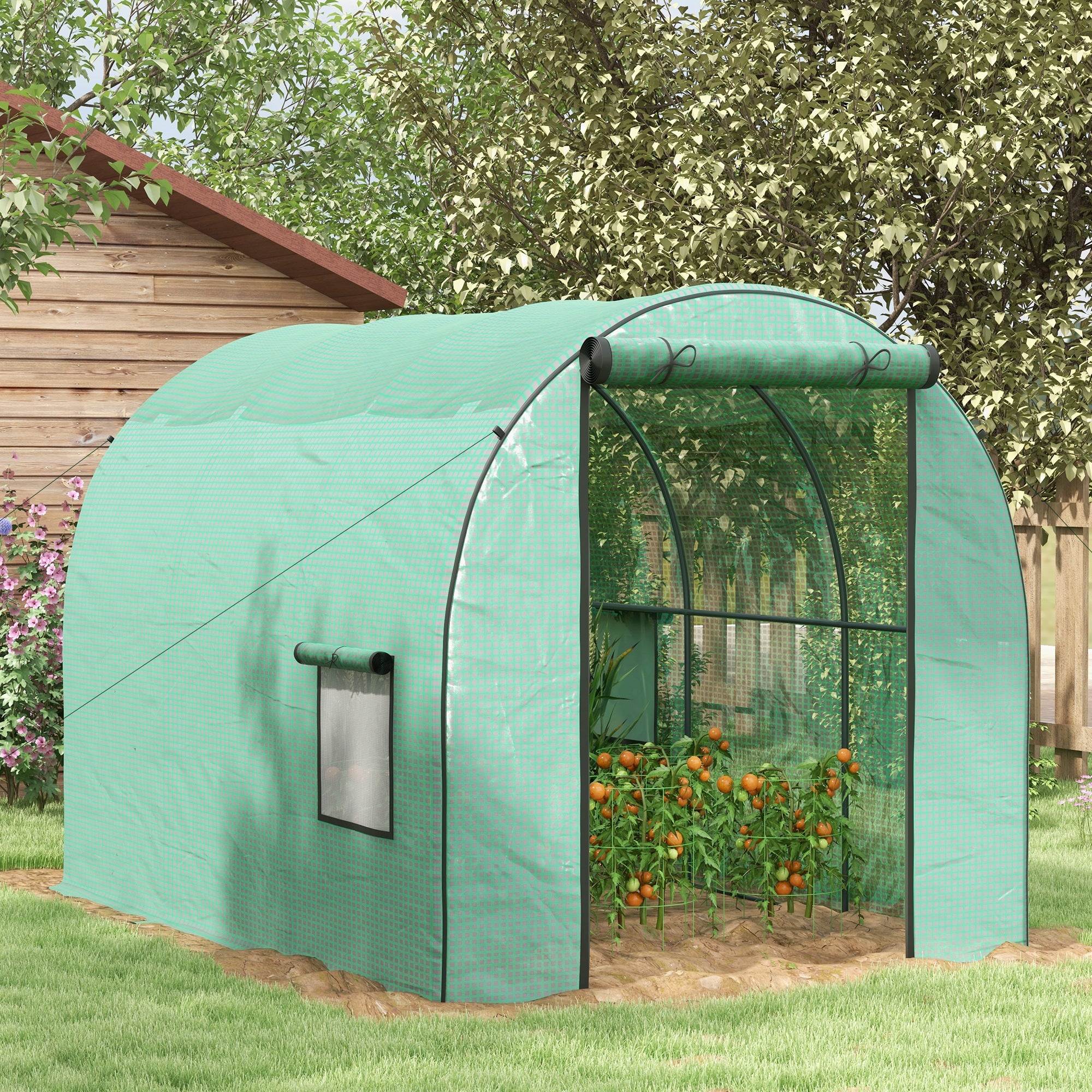 Polytunnel Greenhouse Walk-in Grow House with Plasric Cover, Door, Mesh Window and Steel Frame, 6.6' x 10' x 6.6' Tunnel Greenhouses at Gallery Canada