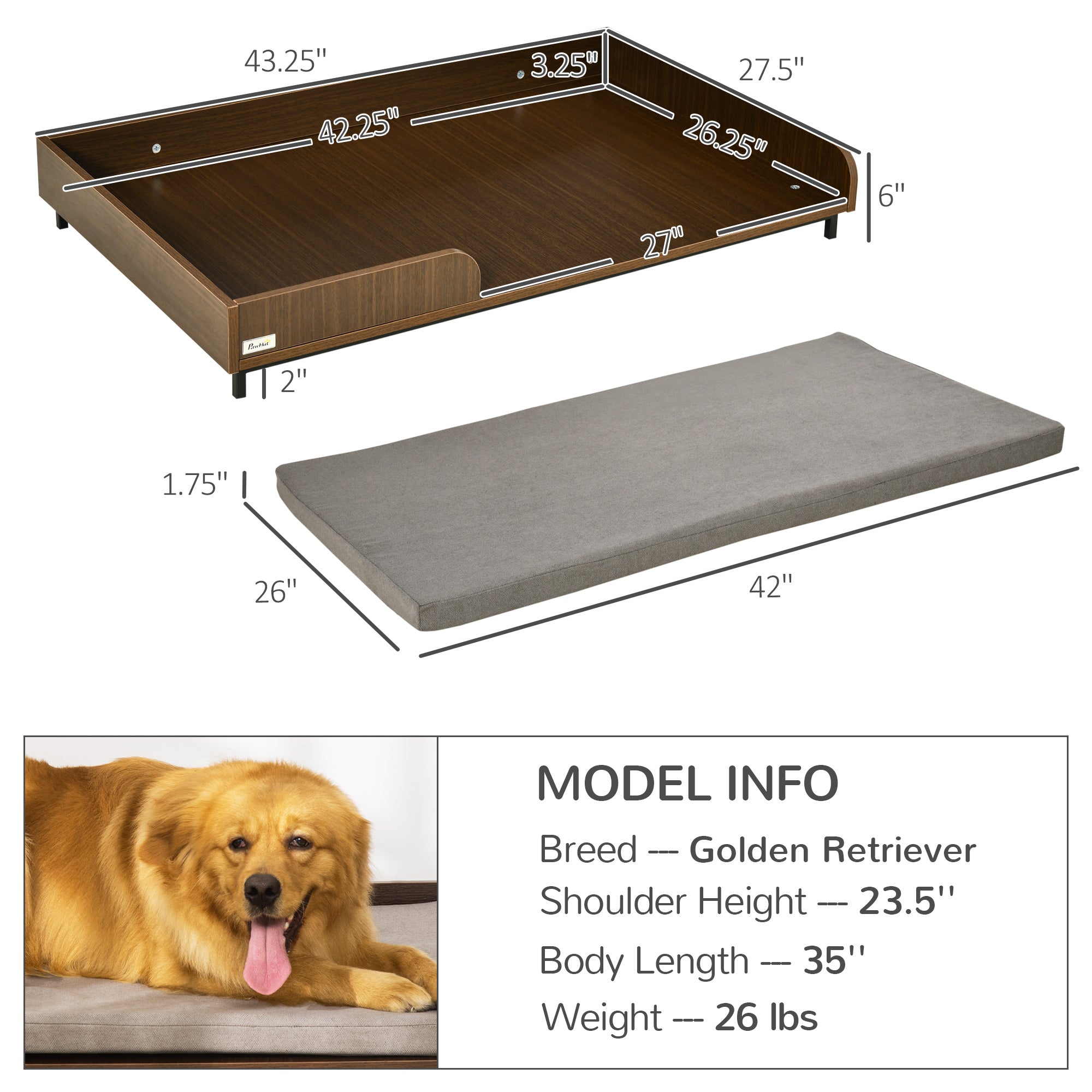 Elevated Dog Bed Frame, Furniture Style Pet Sofa, Modern Portable Cat Lounge, with Soft Cushion, Washable Cover, Steel Legs, for Large Dog, Brown Elevated Dog Beds   at Gallery Canada