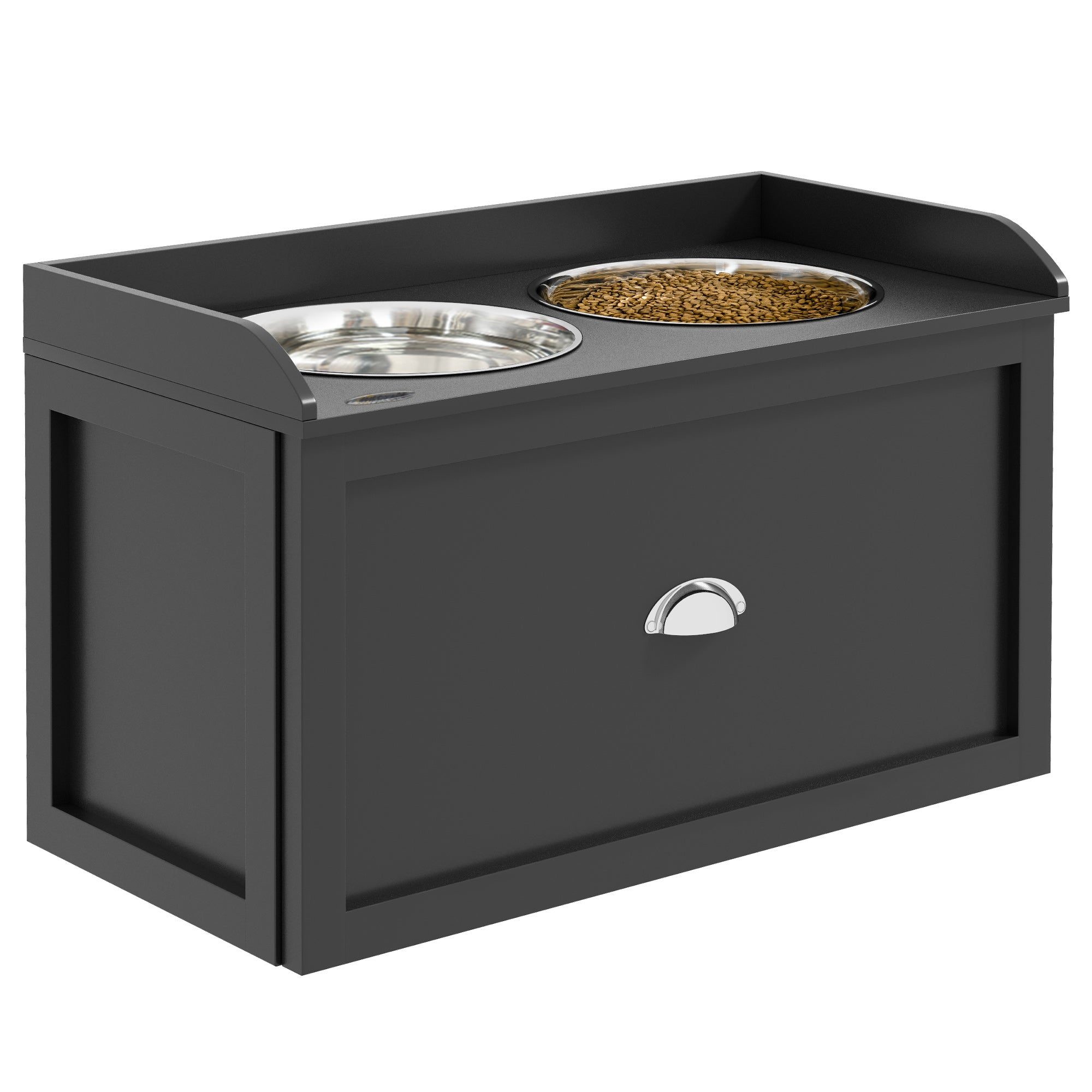 Elevated Dog Bowls Raised Pet Feeding Station with Storage 2 Stainless Steel Bowls, 23.6