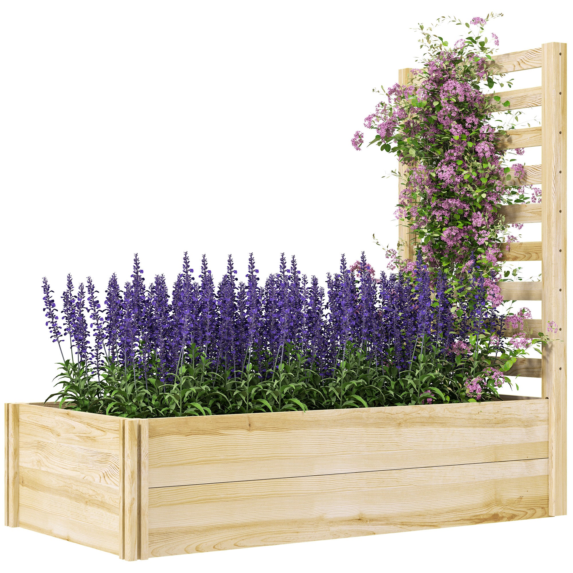 Wood Planter Box with Trellis for Climbing Plants, Raised Garden Bed for Outdoor Flowers Herbs, 91