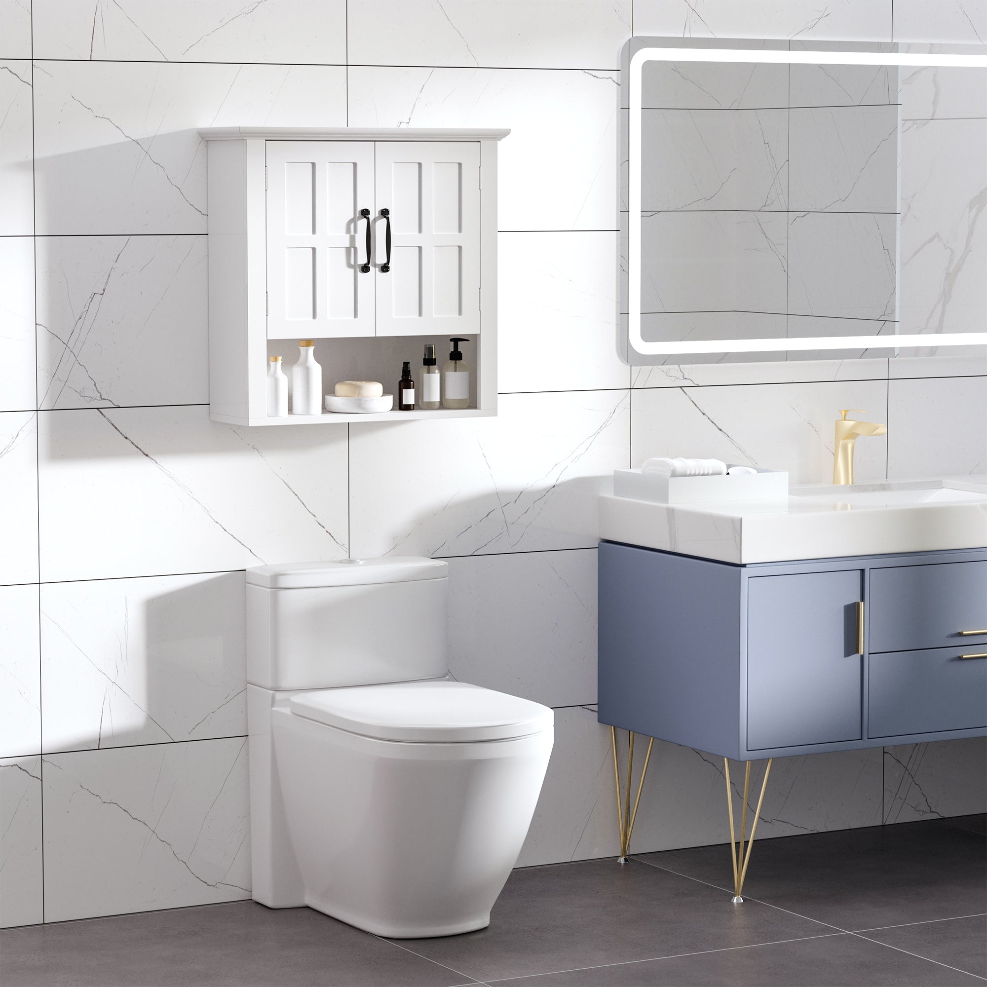 Wall Mount Bathroom Cabinet, Storage Organizer Kitchen Cupboard with 2 Doors and Adjustable Shelf White Wall Mounted Cabinets at Gallery Canada