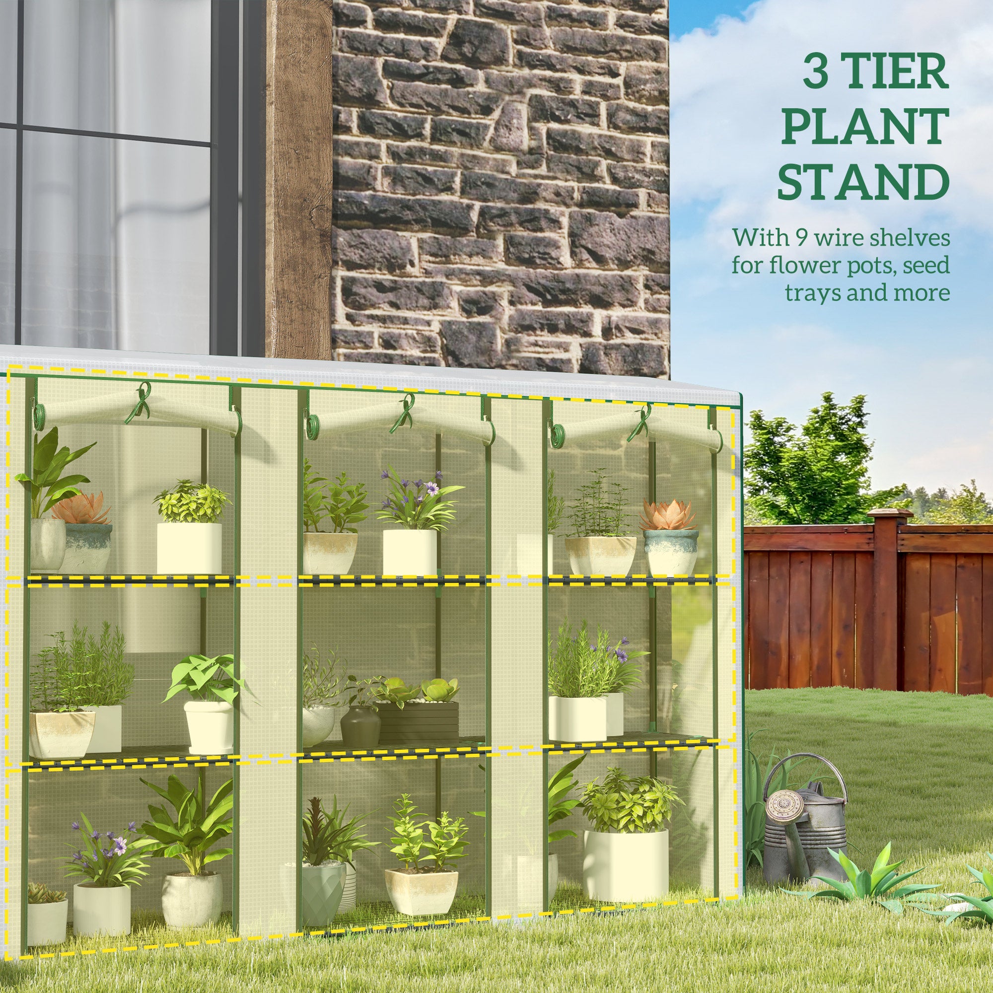 Lean-to Greenhouse with 3 Tier Shelves, Mini Greenhouse with 3 Roll-Up Doors for Indoor Outdoor, White Greenhouses at Gallery Canada
