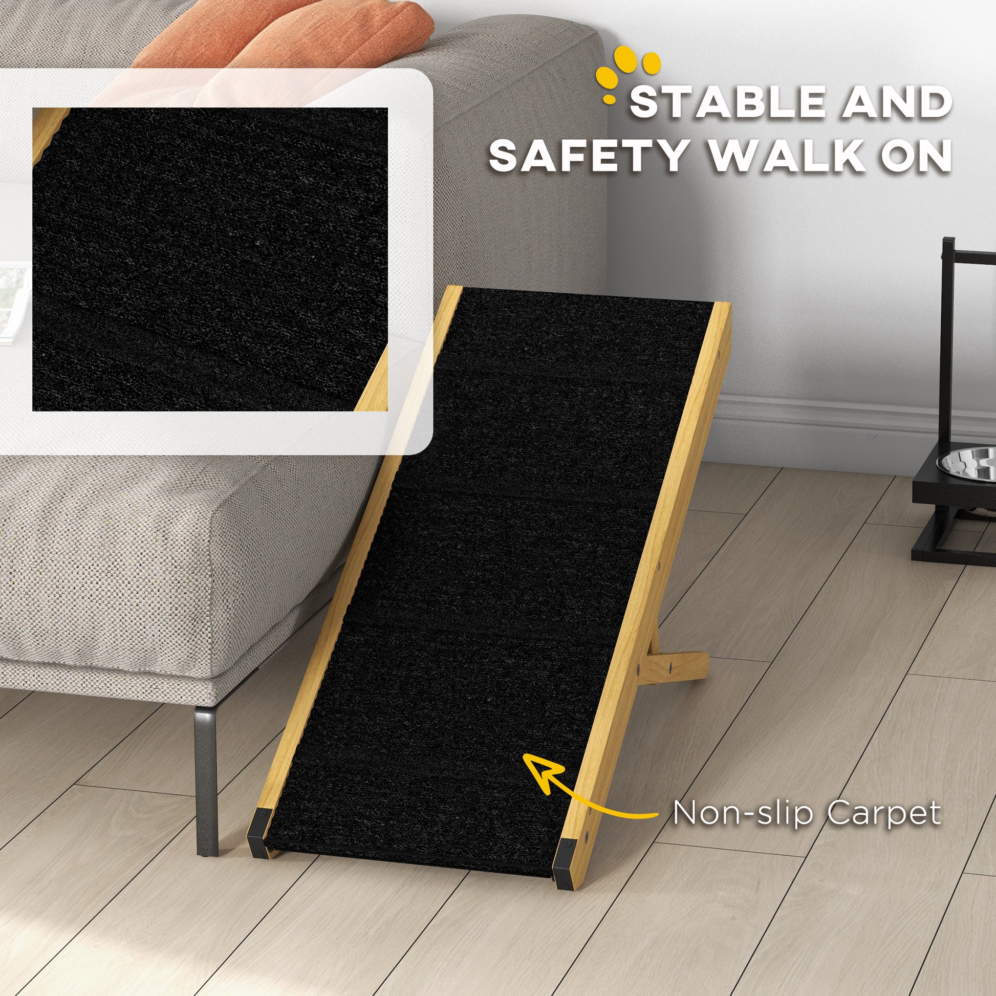 33" Foldable Dog Ramp with 4-Level Adjustable Height for Bed, Couch, for Small and Medium Dogs, Natural Wood Dog Stairs   at Gallery Canada