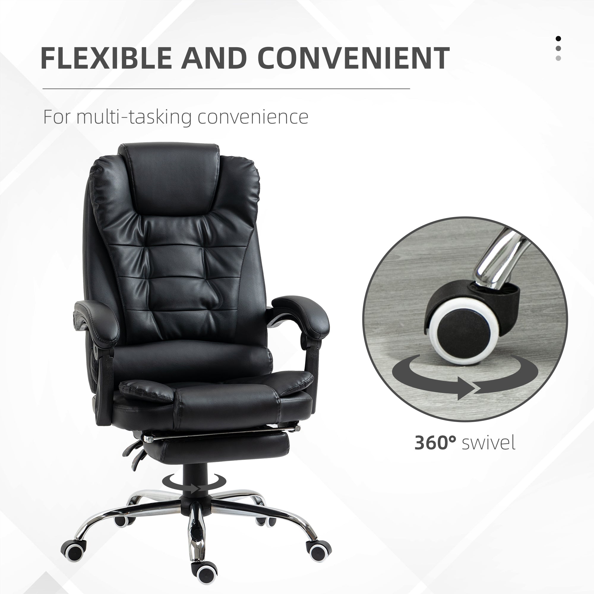 High Back Office Chair PU Leather Executive Office Chair with Retractable Footrest Padded Armrest Black Executive & Manager Chairs at Gallery Canada