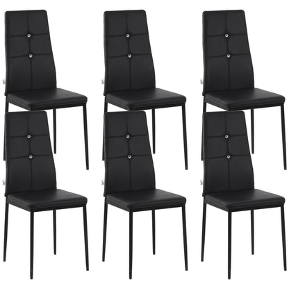 Set of 6 Button Tufted Back Side Chairs with Upholstered Seat, Steel Legs for Living Room, Kitchen, Bedroom, Black Dining Chairs   at Gallery Canada