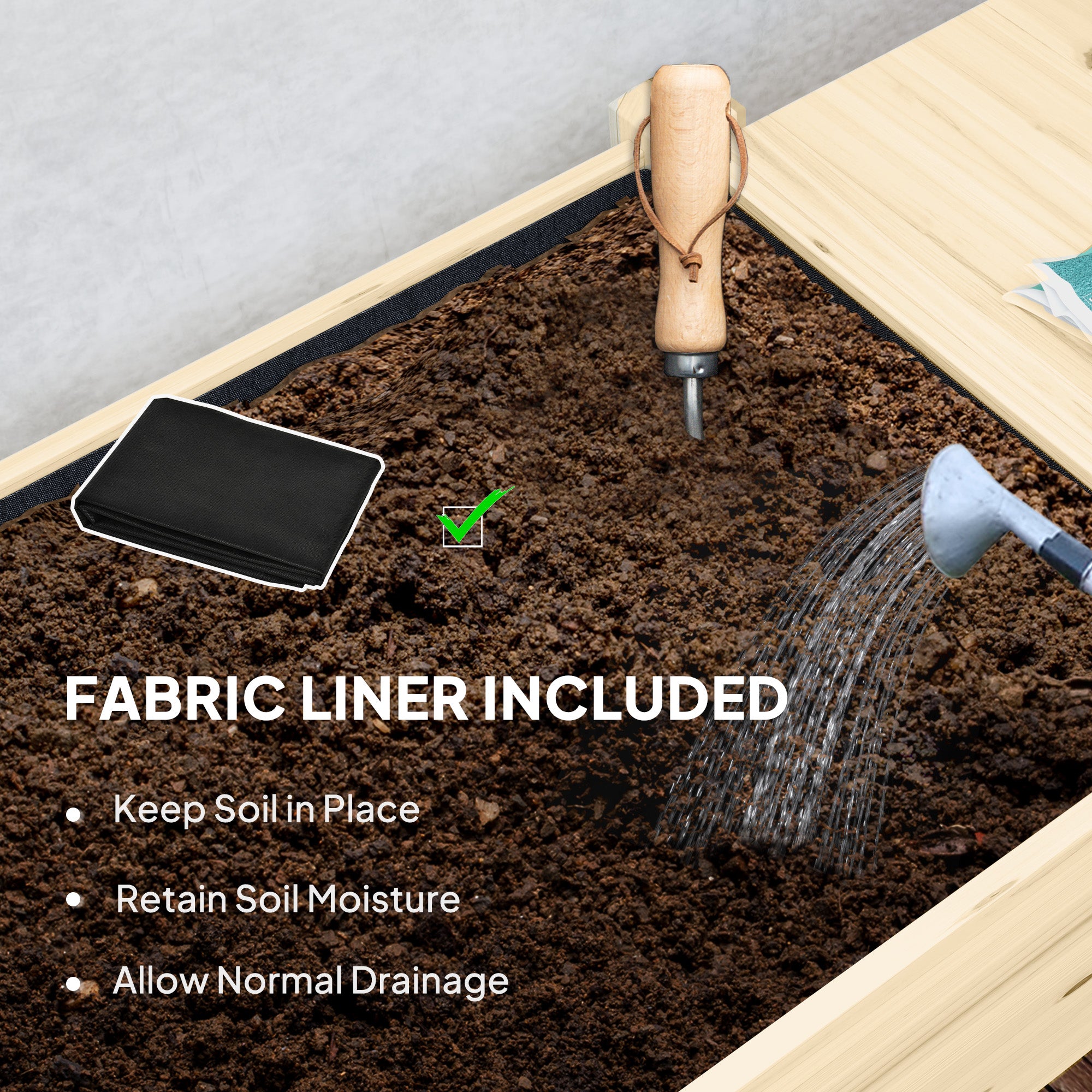 Raised Garden Bed, Wood Planter Box with Lockable Wheels, Side Tables, Bottom Shelf, Bed Liner, Drain Holes, Natural Raised Garden Beds at Gallery Canada